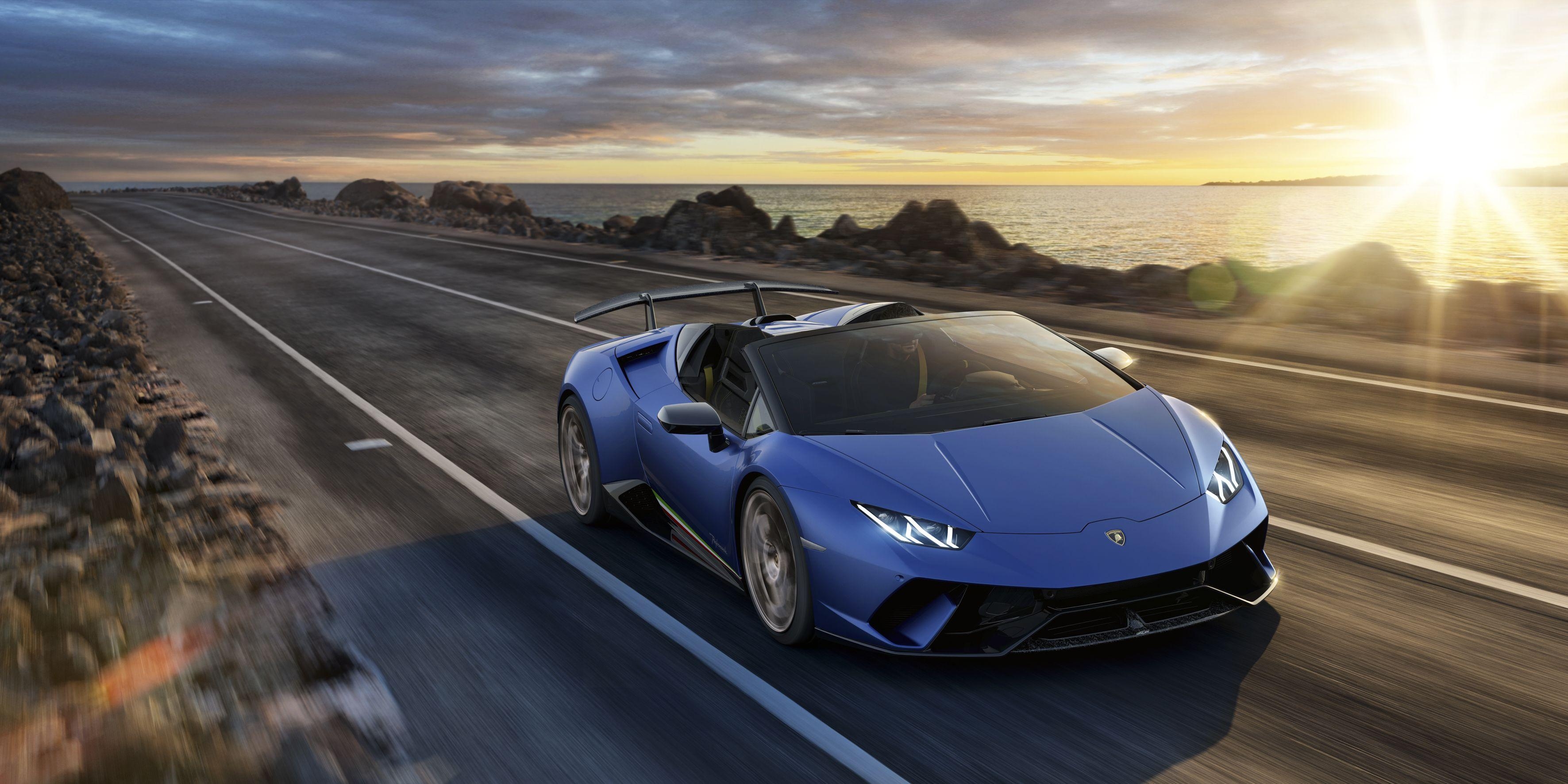 3550x1780 Wallpaper Lamborghini Huracan Performante Spyder, Geneva Motor Show, Desktop