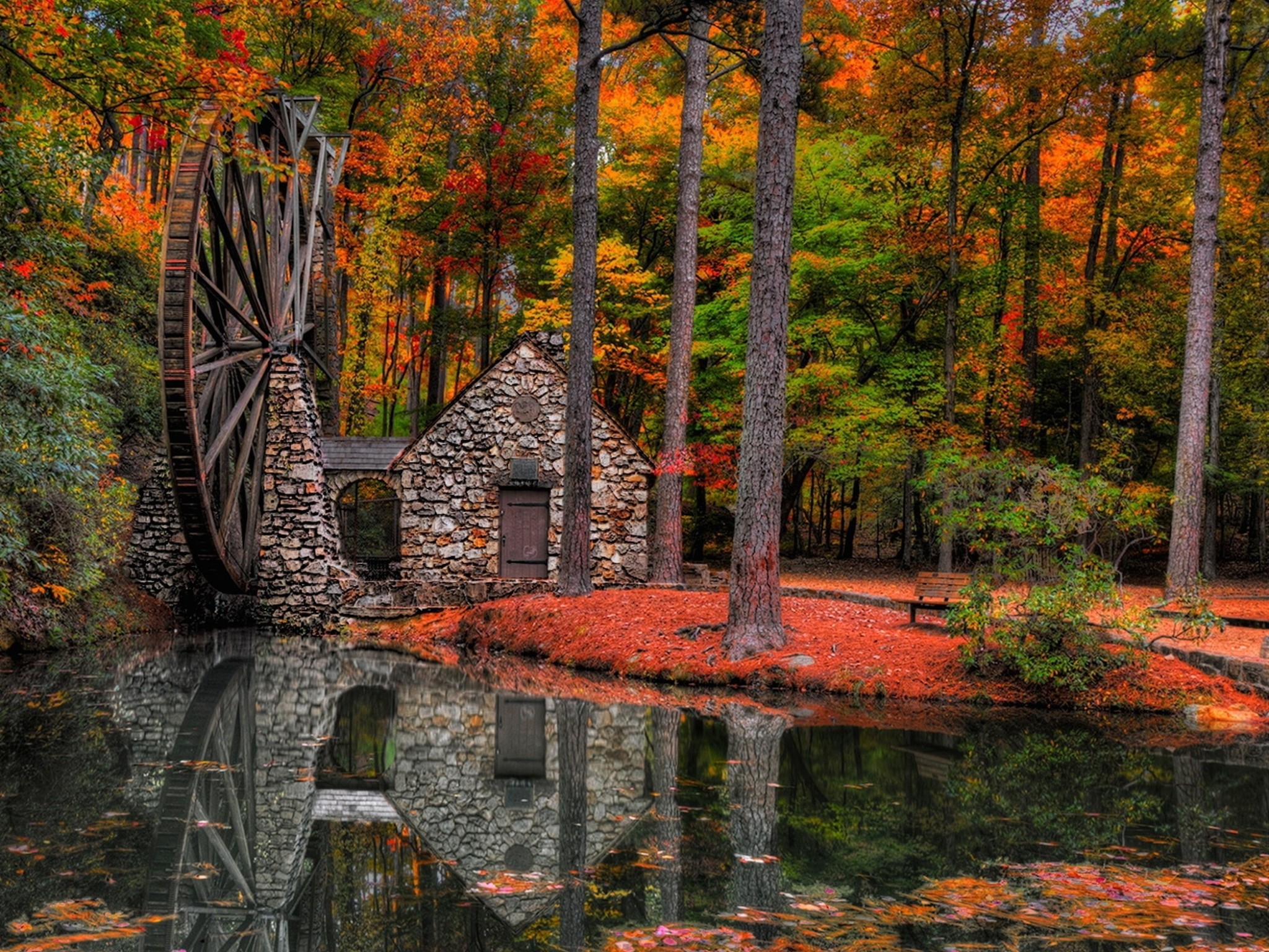2050x1540 Autumn Water Mill Wallpaper. Free Autumn Downloads, Desktop