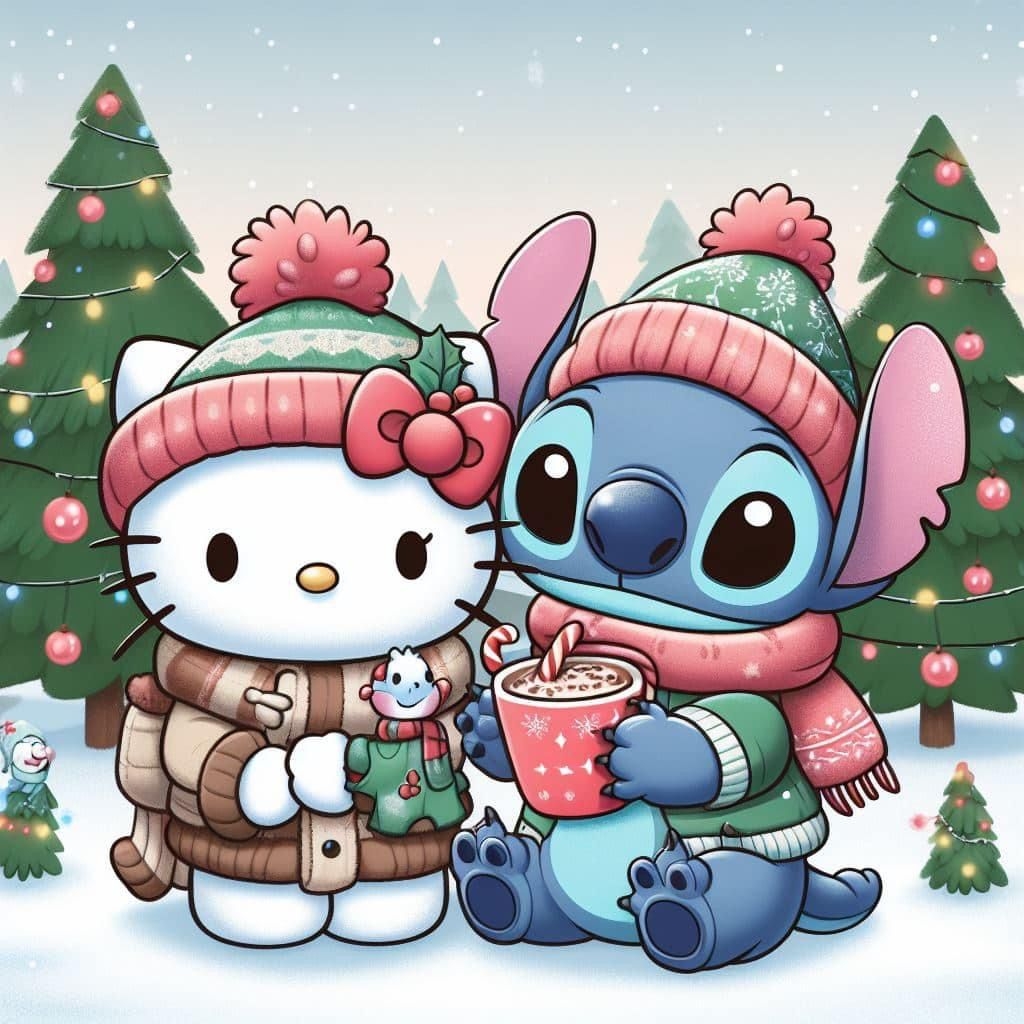 1030x1030 Stitch & Hello Kitty. Christmas, Phone