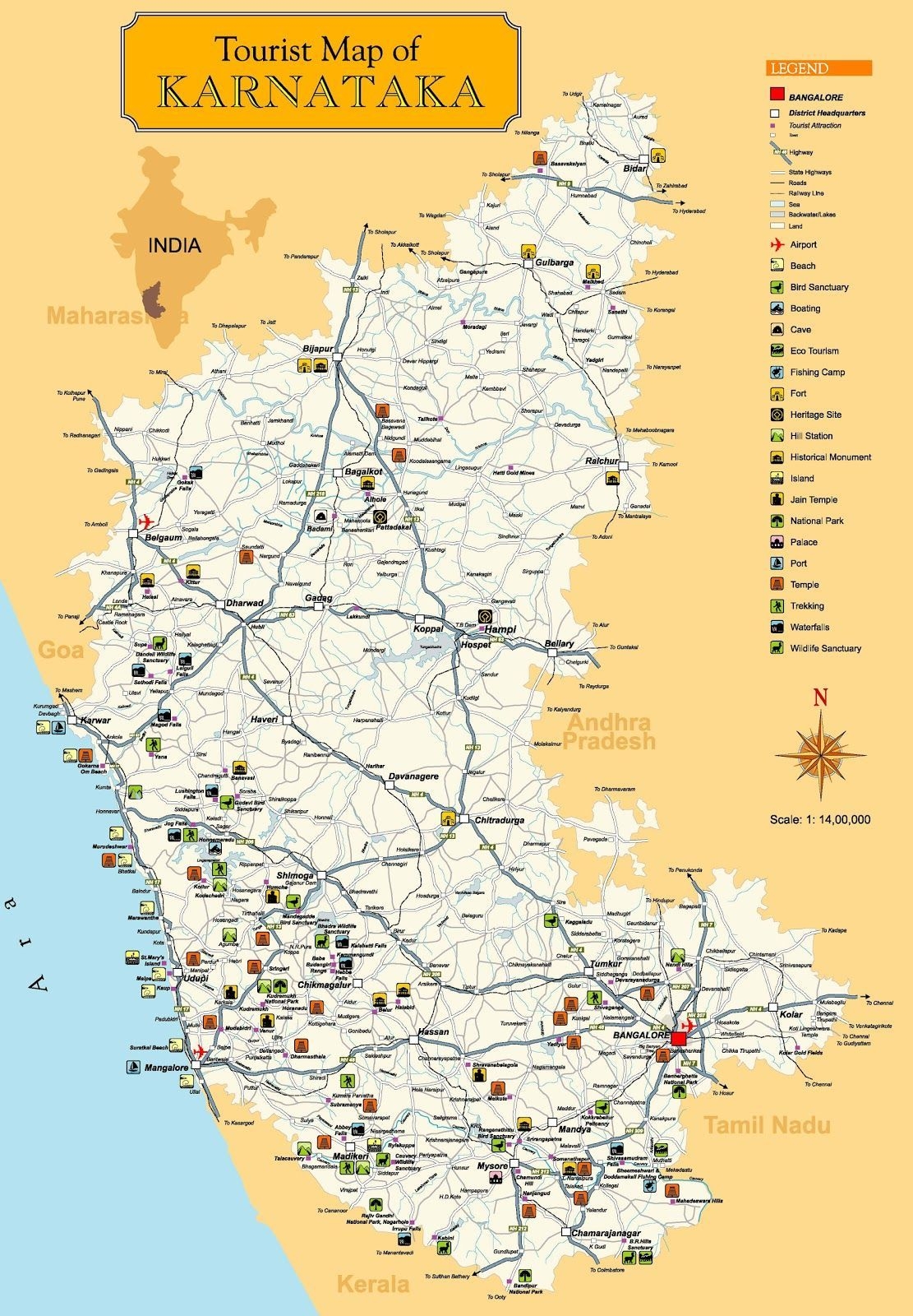 1120x1600 Excellent Tourist Map of Karnataka State, South India (the capital of which is Bangalore / Bengaluru). Tourist map, India map, Karnataka, Phone