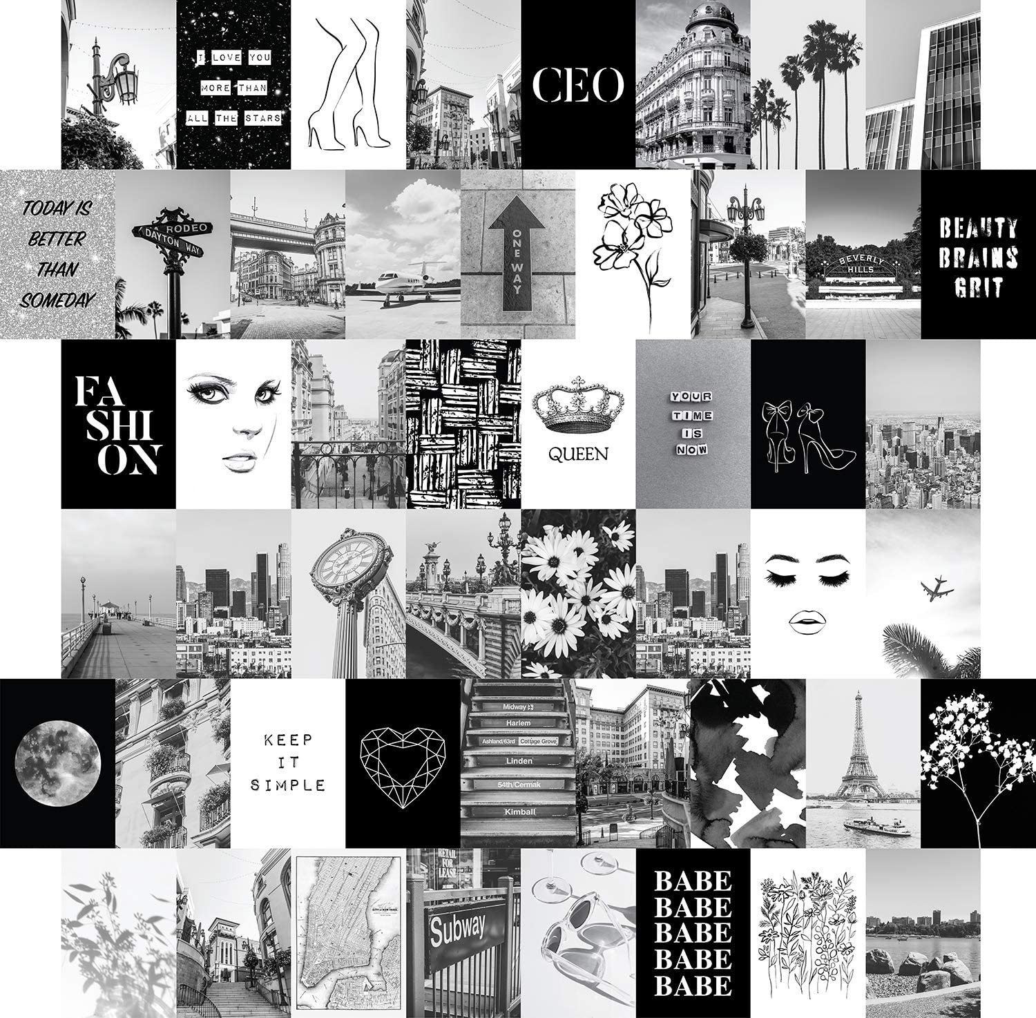 1500x1480 Black White Wall Collage Kit Aesthetic Picture 50 Set 4x City Chic Wall Decor for Teen Girls, Wall Art Prints, College Dorm Room Decor, Photo Collection: Posters & Prints, Desktop