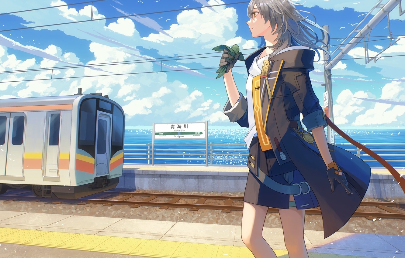 1340x850 Wallpaper sea, girl, clouds, smile, train, food, day, trail, Honkai Star Rail, Female Trailblazer, Hongkai Star Rail image for desktop, section игры, Desktop