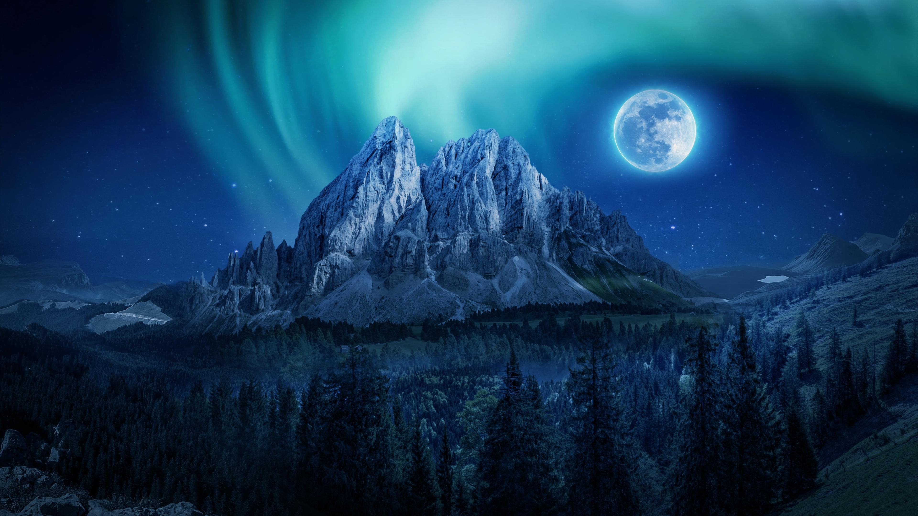 3840x2160 Mountain Moon Nightscape 4K Wallpaper, Desktop