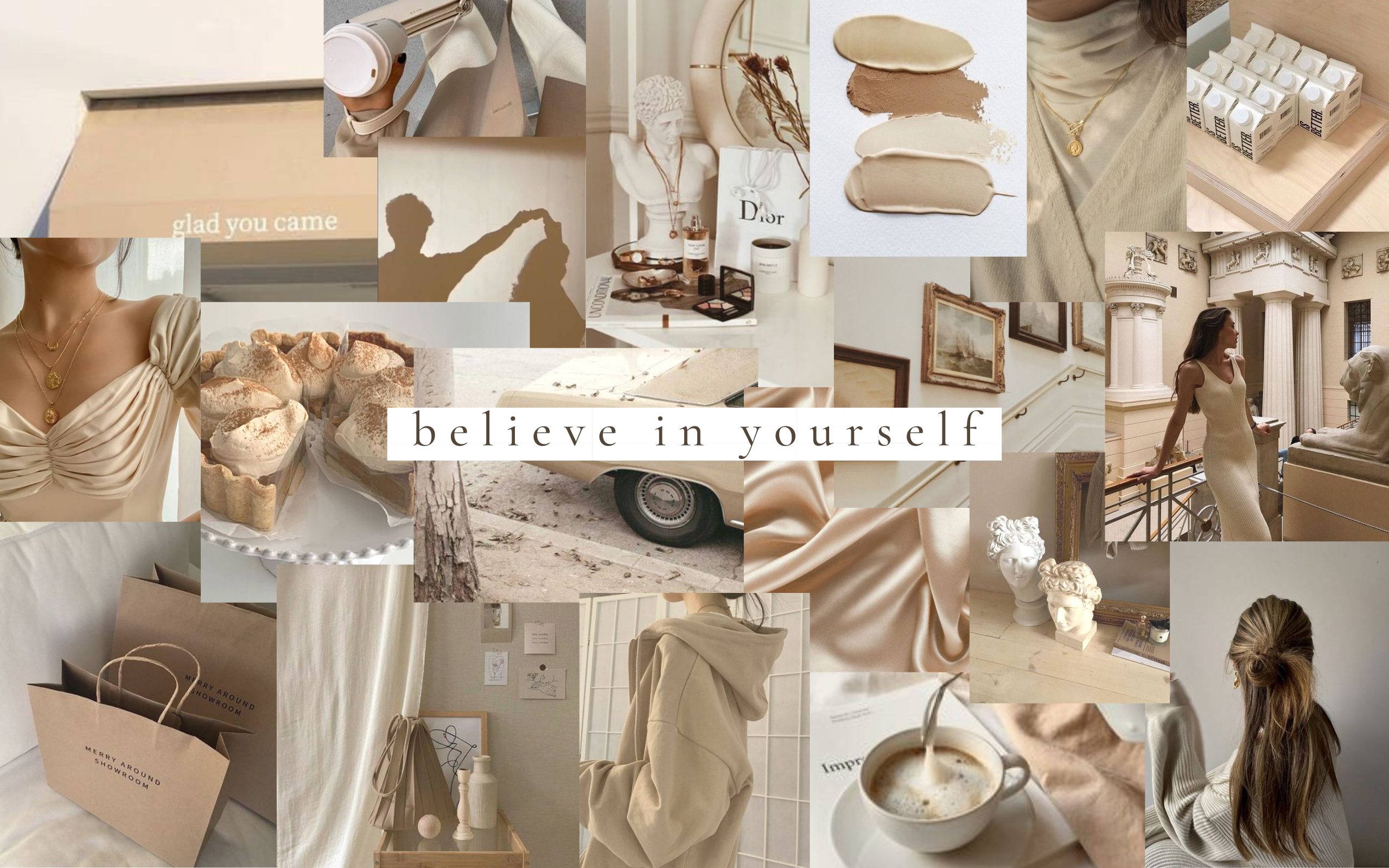 2560x1600 Best positive quote beige collage aesthetic Mac Wallpaper, Desktop