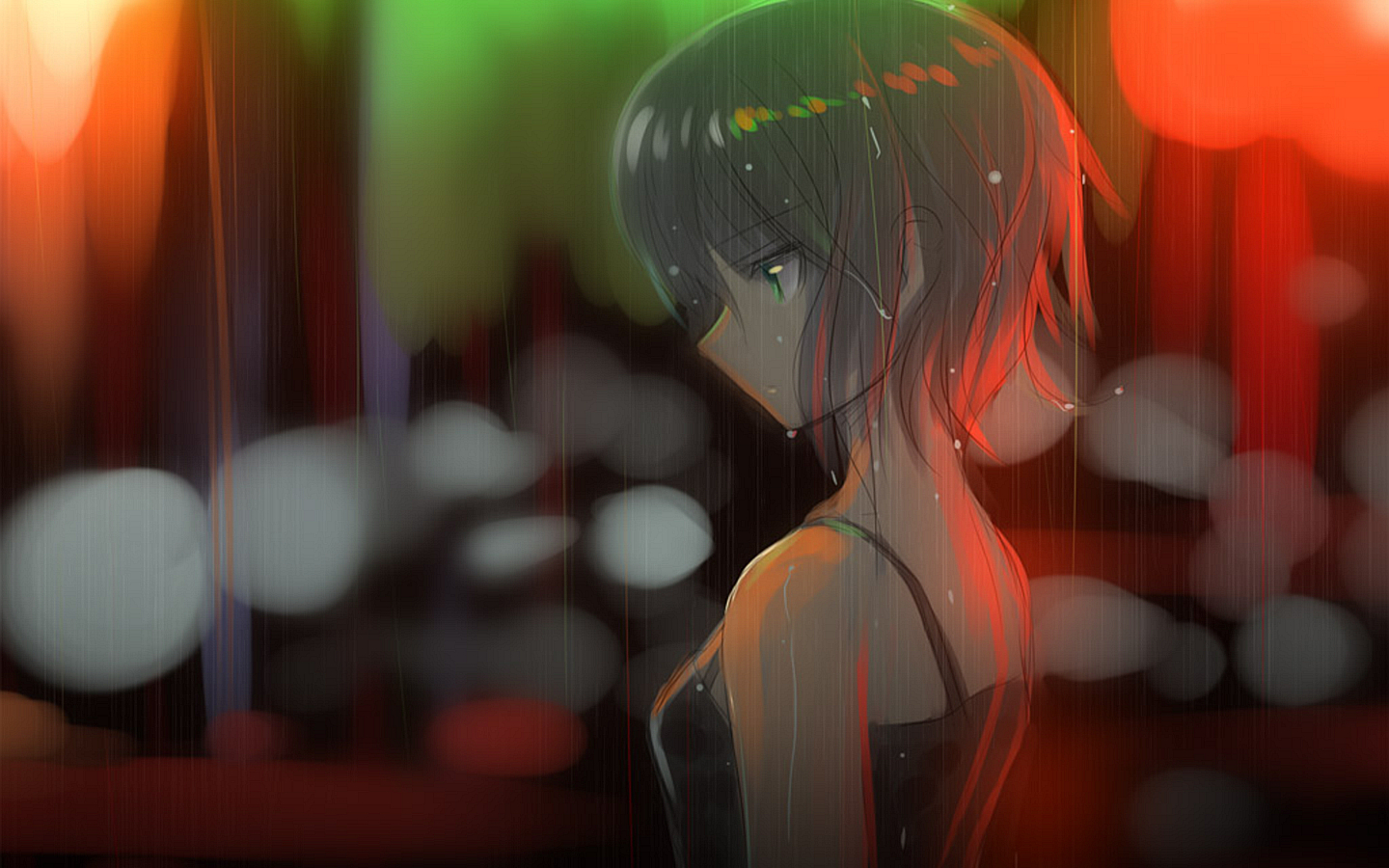 1440x900 rain multicolor wet green eyes anime girls / Wallbase.cc, Desktop