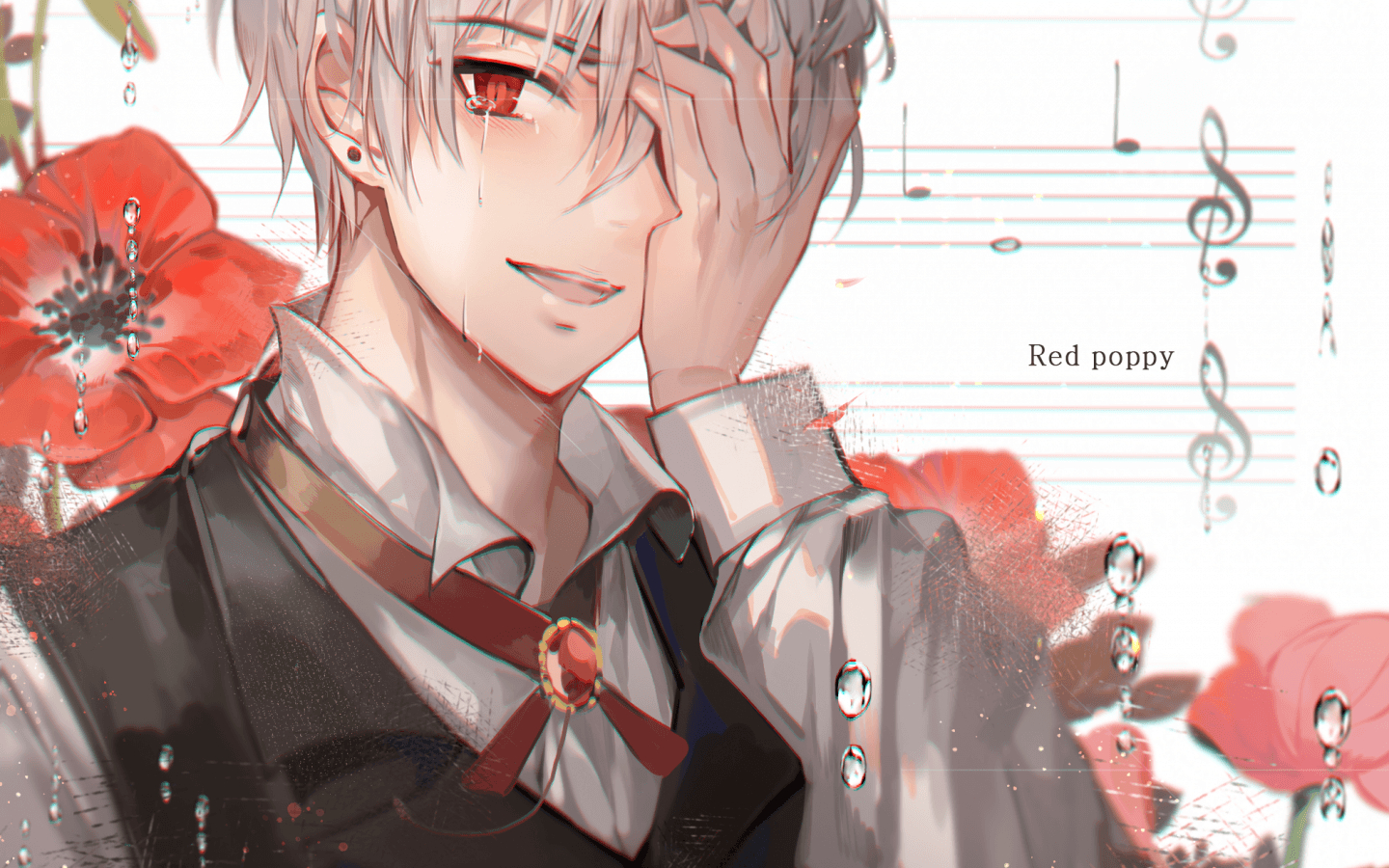 1440x900 Download  Anime Boy, Crying, Red Eye, Tears, White Hair, Desktop