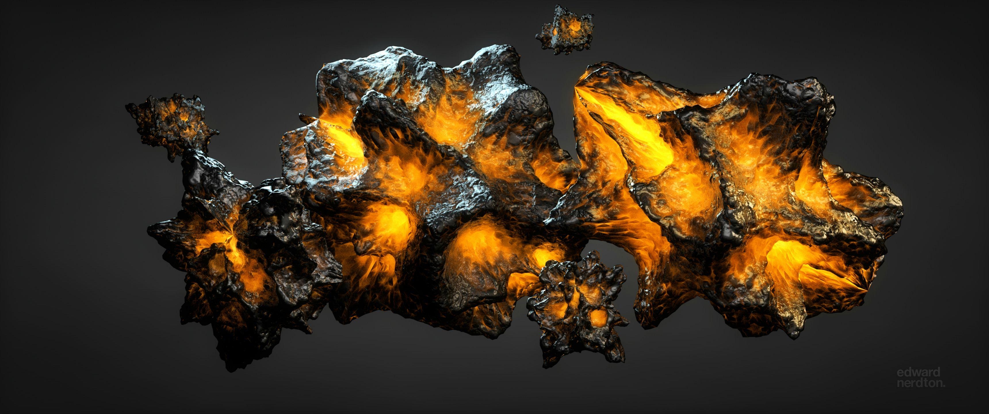 3440x1440 wallpaper 3D abstract glowing meteorite, Dual Screen