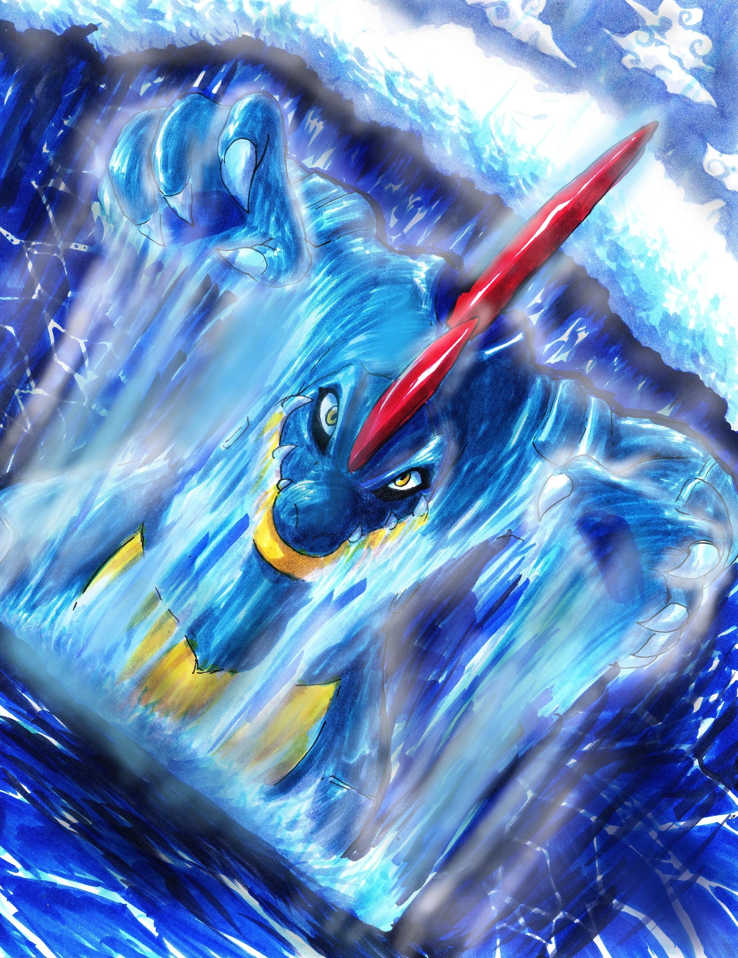 2510x3260 water pokemon surfing artwork waterfalls feraligatr, Phone