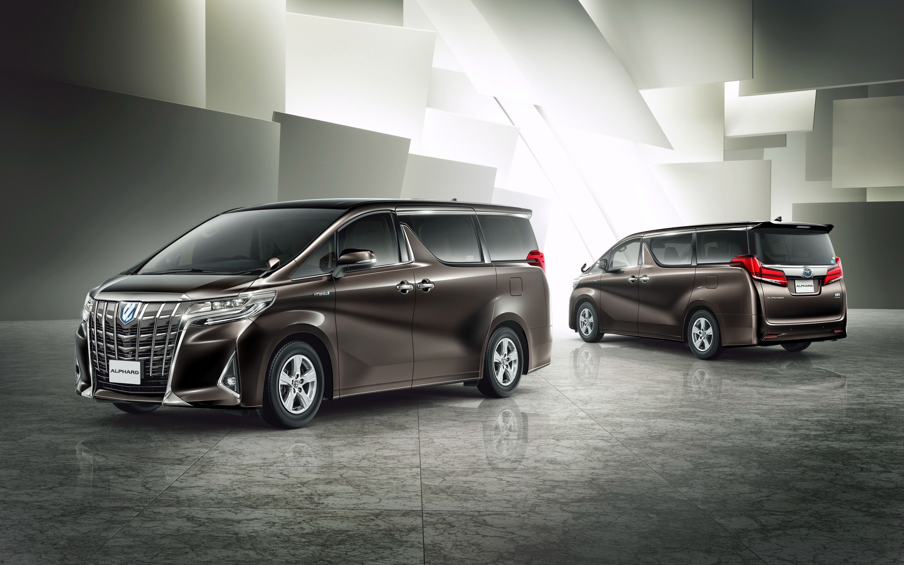 2880x1800 Download wallpaper Toyota Alphard, exterior, luxury minibus, front view, new brown Alphard, japanese cars, Toyota for desktop with resolution. High Quality HD picture wallpaper, Desktop