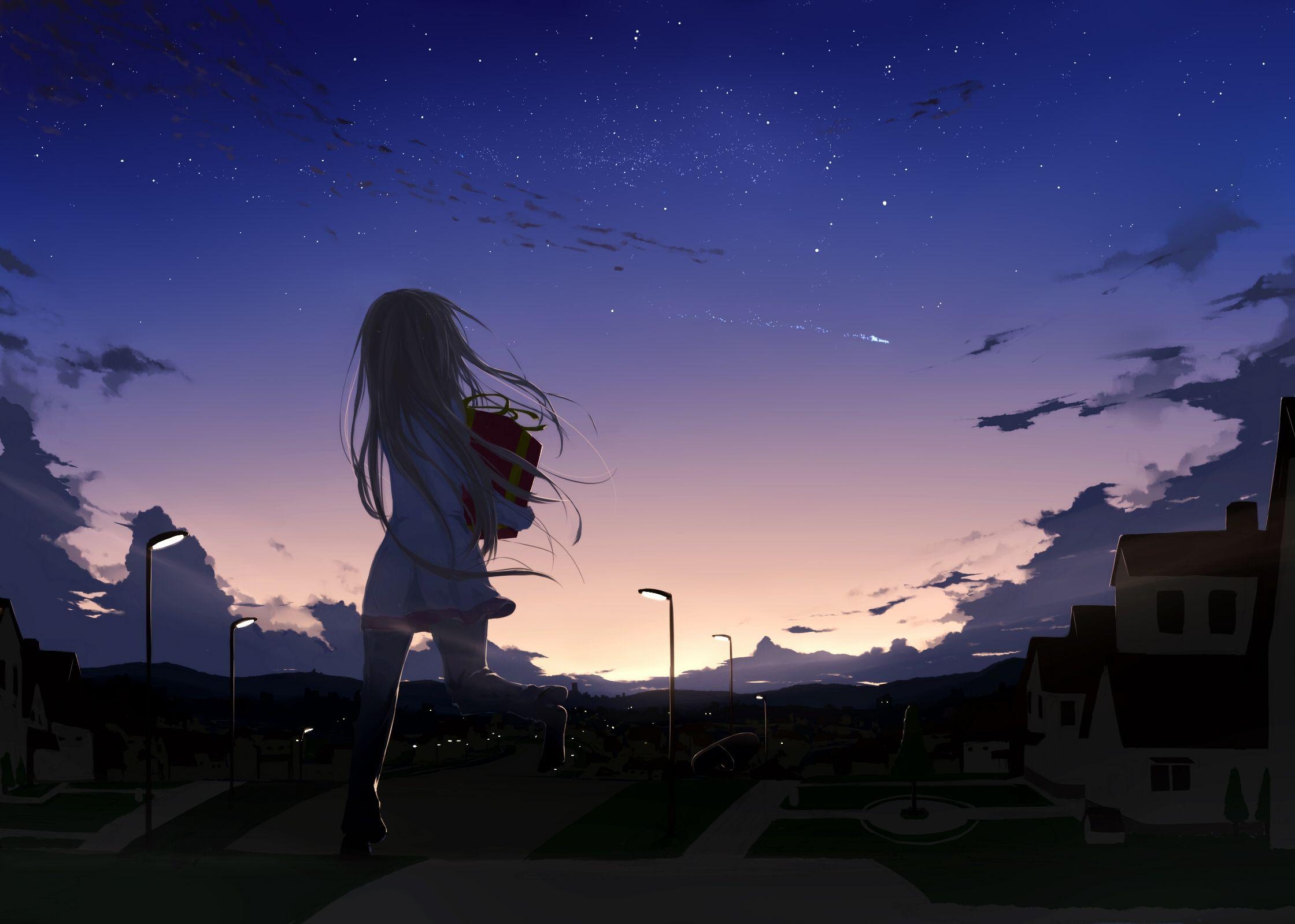 2240x1600 the art of animation, sky, city, night, wallpaper, stars, #anime, Desktop