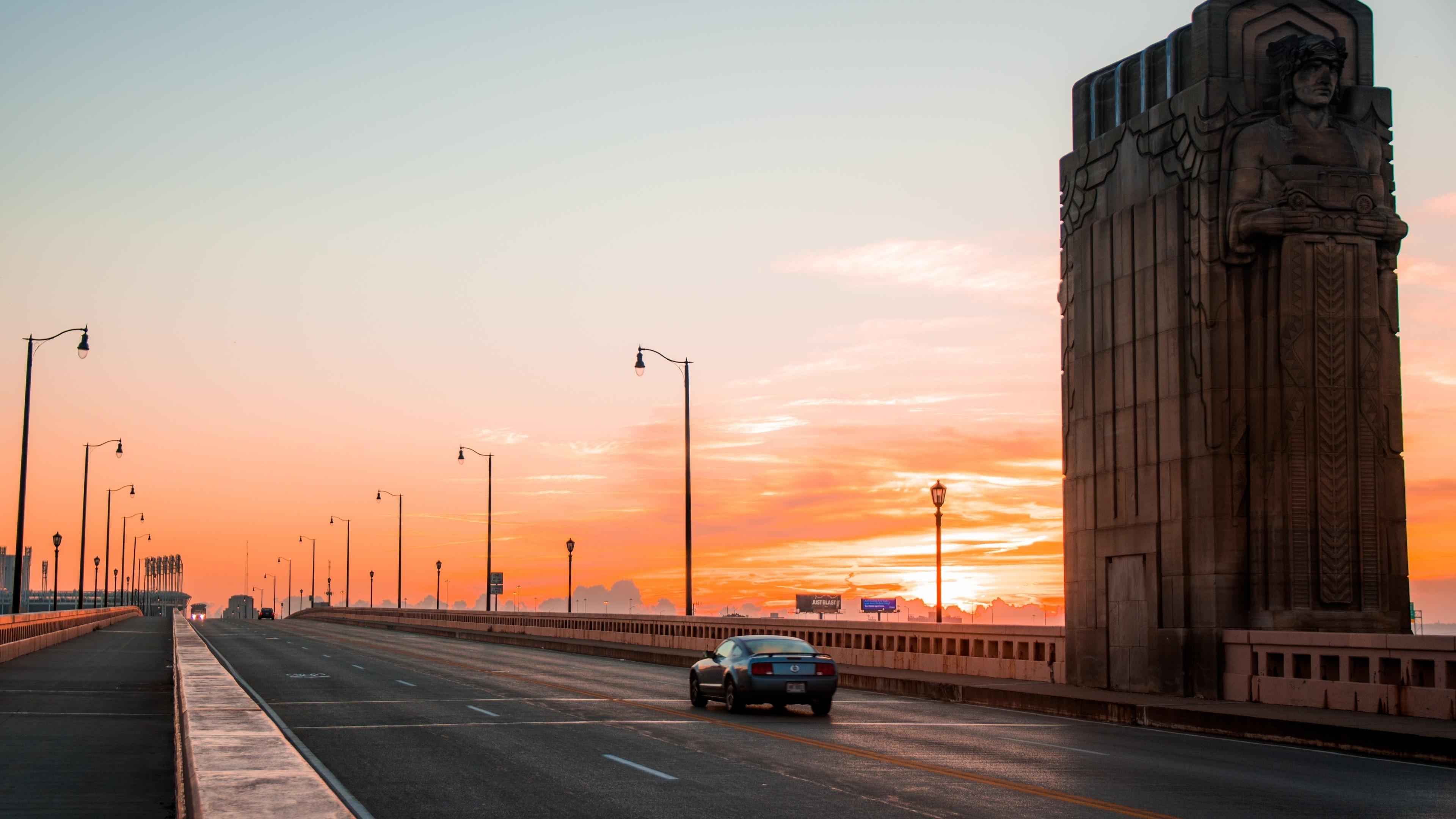 3840x2160 Download  Usa Ohio, Cleveland, Sunset, Car, Road Wallpaper, Desktop