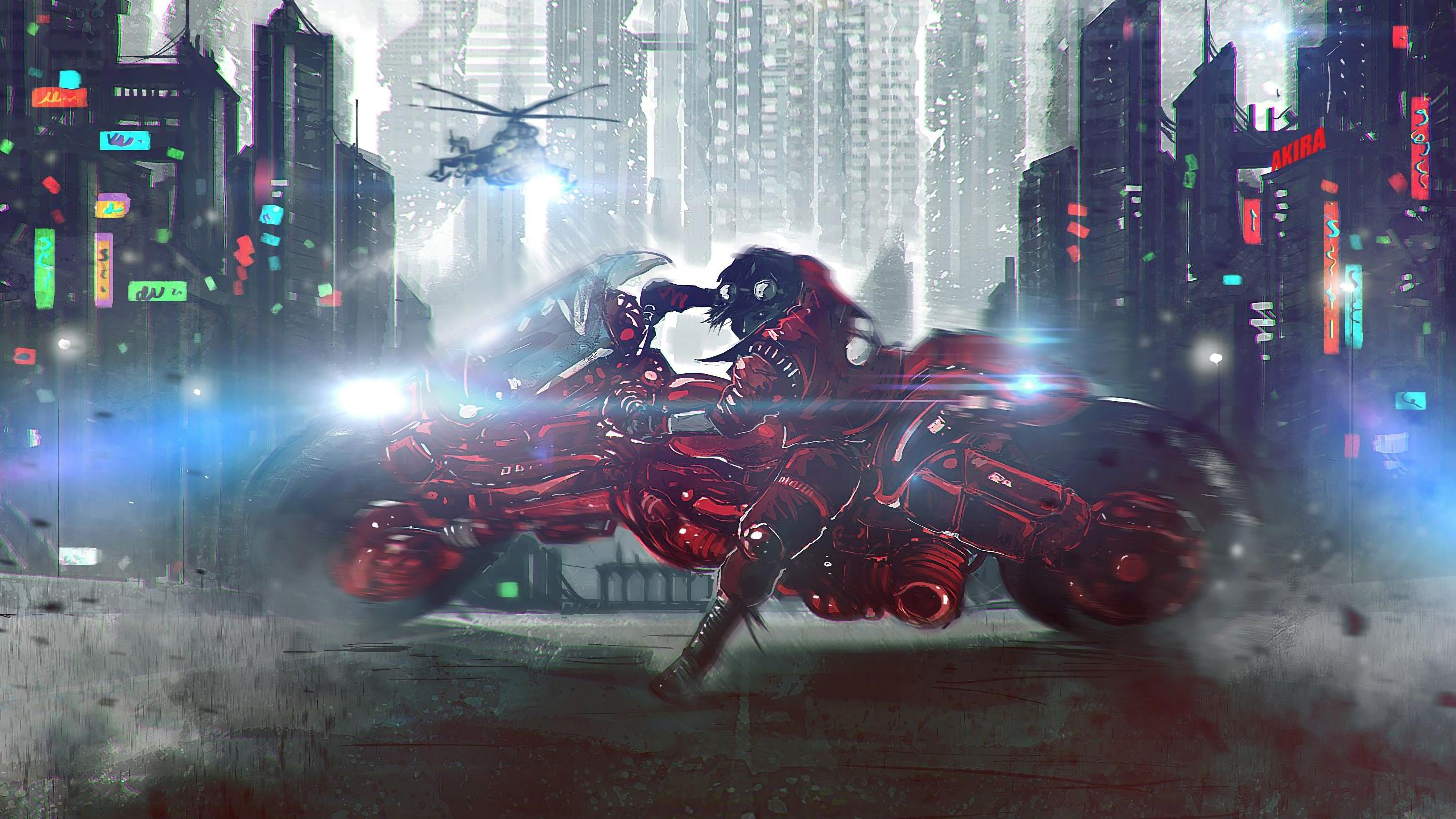 3840x2160 #helicopters, #Akira, #anime boys, #cyberpunk, #motorcycle, Desktop