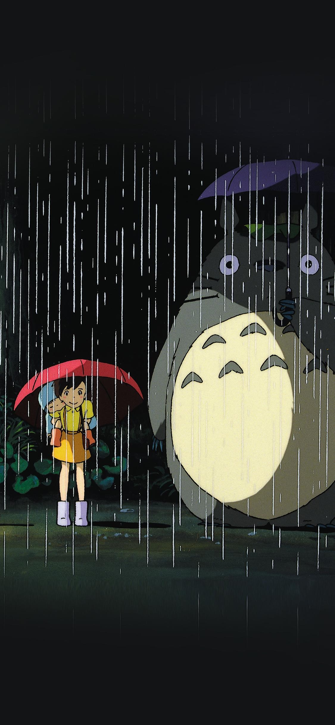 1130x2440 my neighbor totoro art illust rain anime, Phone