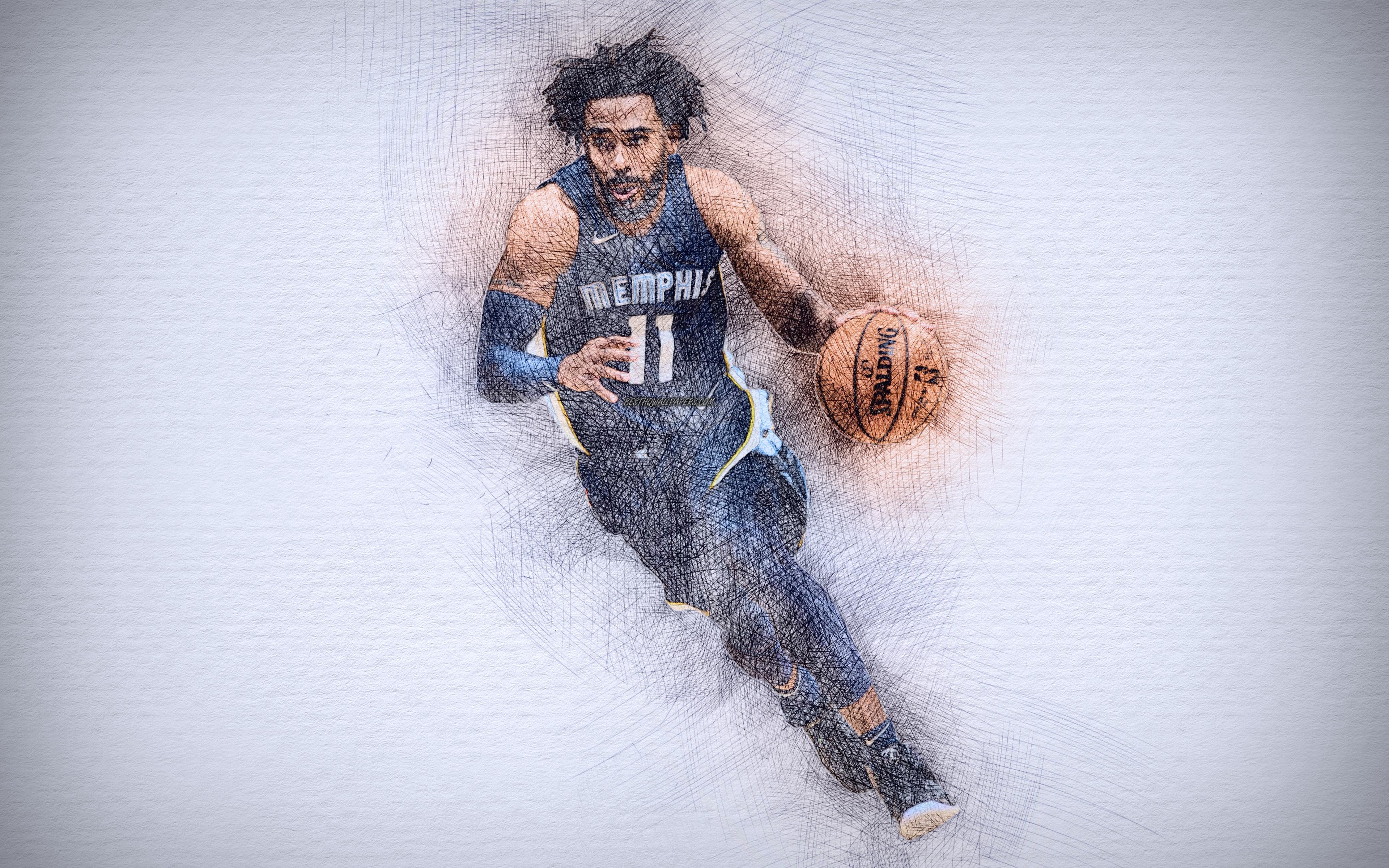 3840x2400 Download wallpaper Mike Conley, 4k, artwork, basketball stars, Desktop