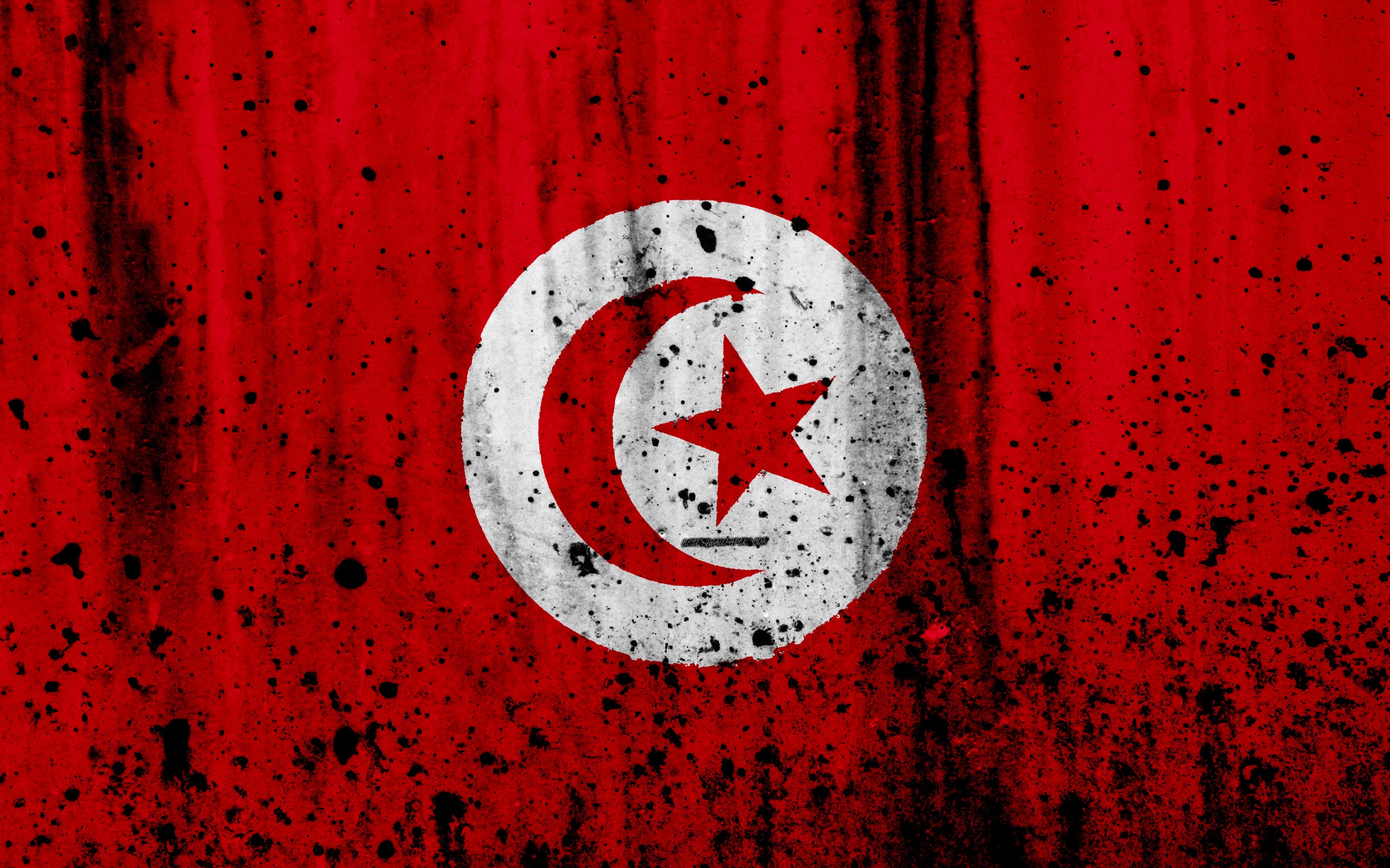 3840x2400 Download wallpaper Tunisian flag, 4k, grunge, flag of Tunisia, Desktop