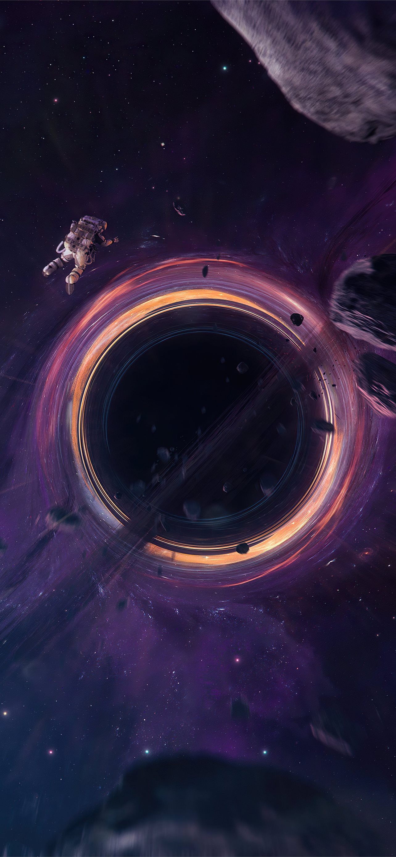 1290x2780 Black hole around asteroids and planets 5k Ultra H. iPhone Wallpaper Free Download, Phone