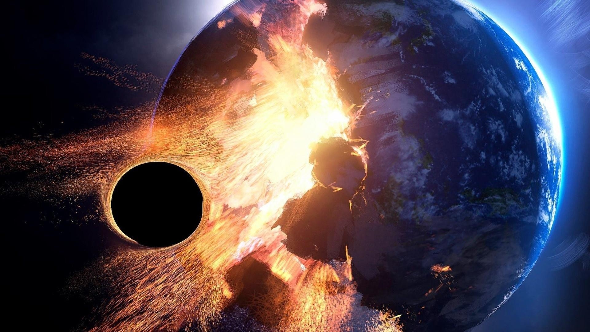 1920x1080 Download  Earth Collapse, Meteor, Black Hole Wallpaper, Desktop