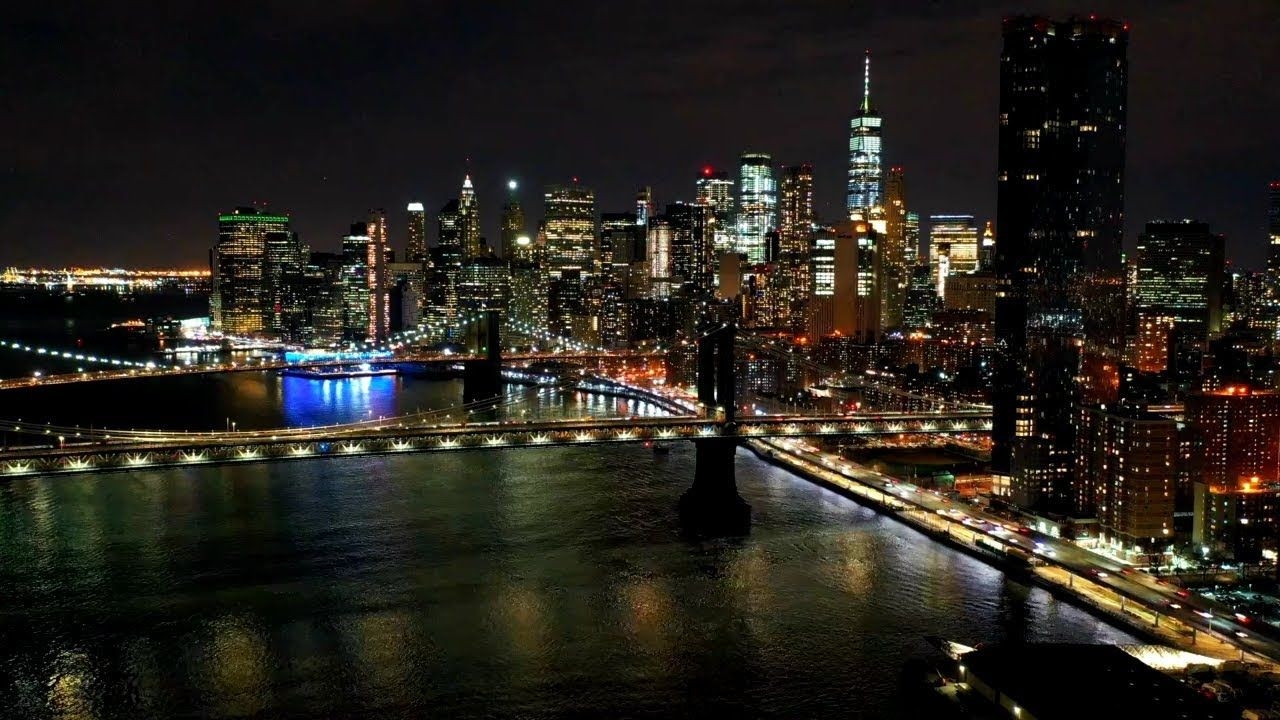 1280x720 New York Skyline at Night Screensaver HD NYC Skyline, Long Island Aerial Landscapes Live, Desktop