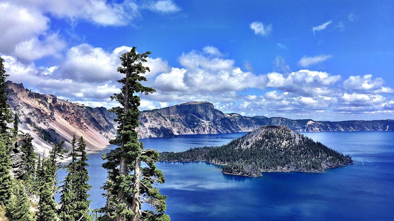 1280x720 image USA Crater Lake National Park Oregon Nature Mountains Sky, Desktop