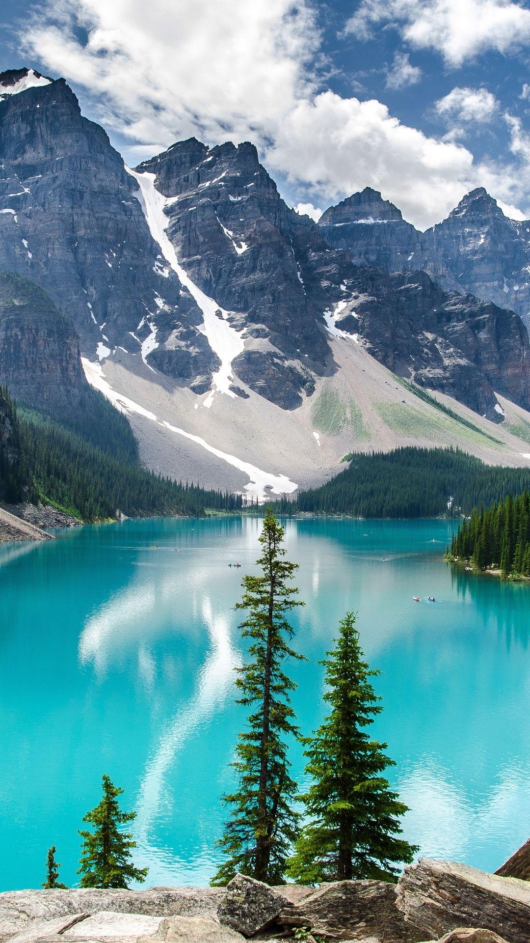 1080x1920 trees, banff national park, mountains, lake, moraine lake, Phone