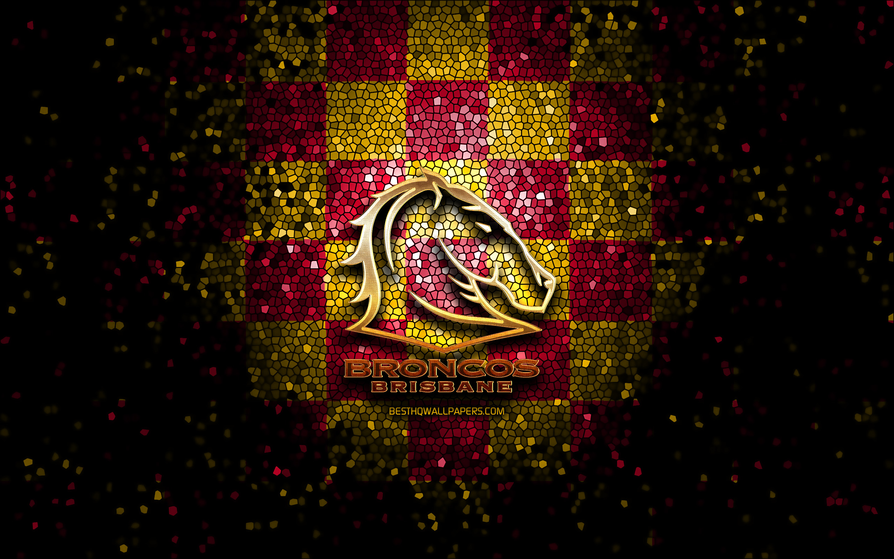 2880x1800 Download wallpaper Brisbane Broncos, glitter logo, NRL, red yellow checkered background, rugby, australian rugby club, Brisbane Broncos logo, mosaic art, National Rugby League for desktop with resolution. High Quality HD picture, Desktop