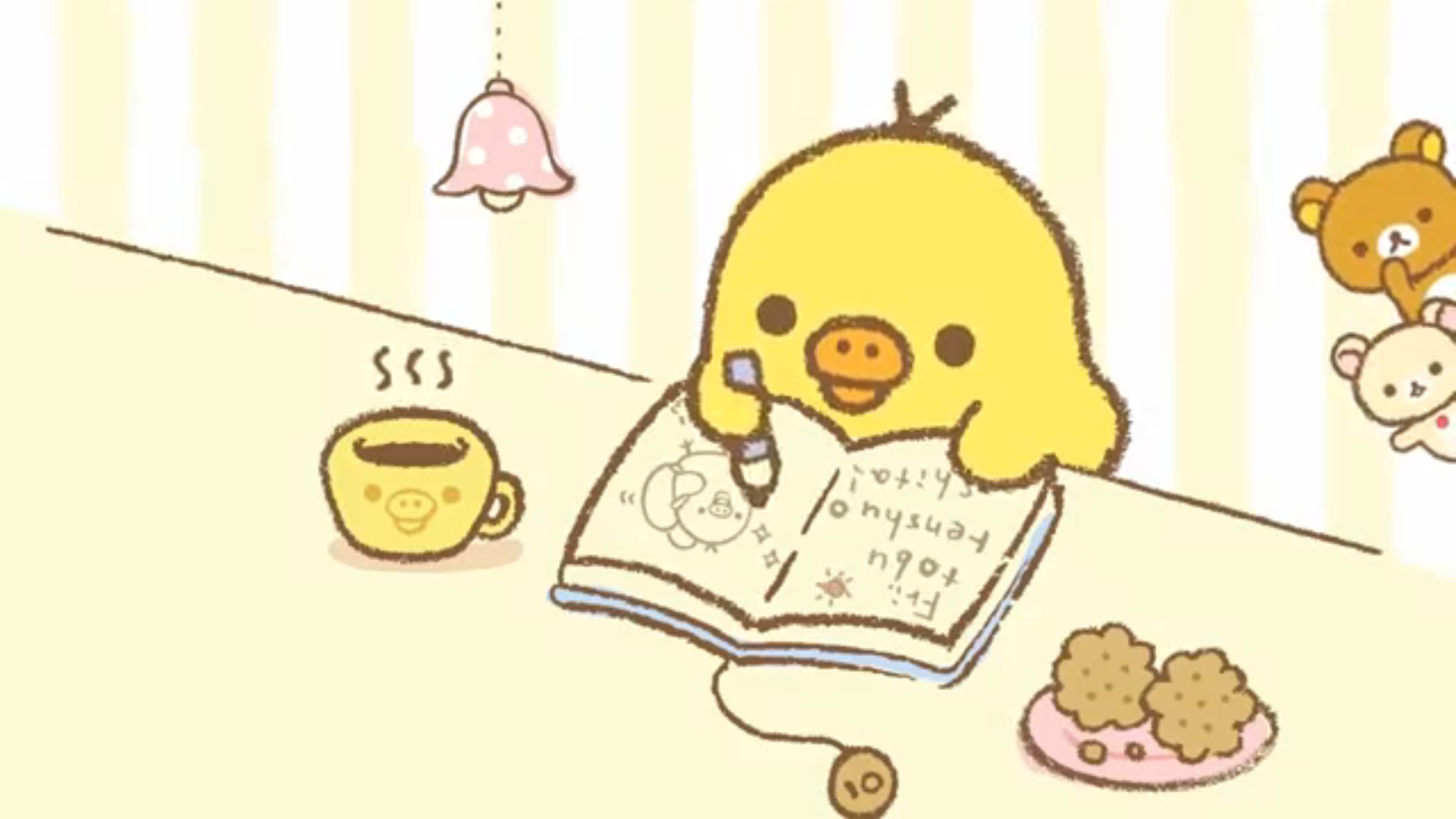 2210x1250 Kiiroitori diary (๑>◡<๑) #Rilakkuma #Korilakkuma. Rilakkuma wallpaper, Kawaii wallpaper, Cute cartoon wallpaper, Desktop