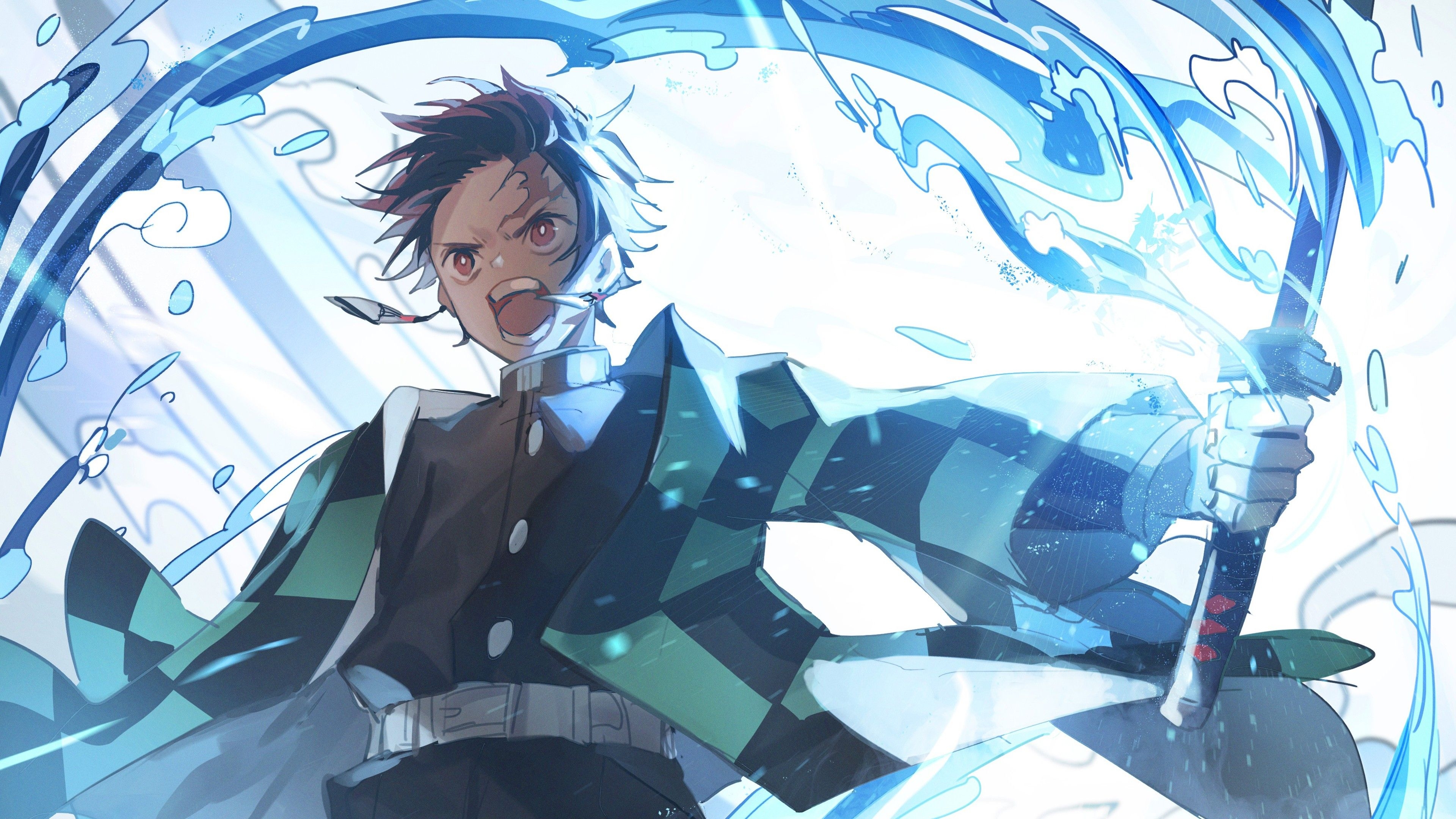 3840x2160 Demon Slayer Tanjirou Kamado Angry With Weapon With Background Of Blue And White Abstract 4K HD Anime Wallpaper</a> Wallpaper, Desktop