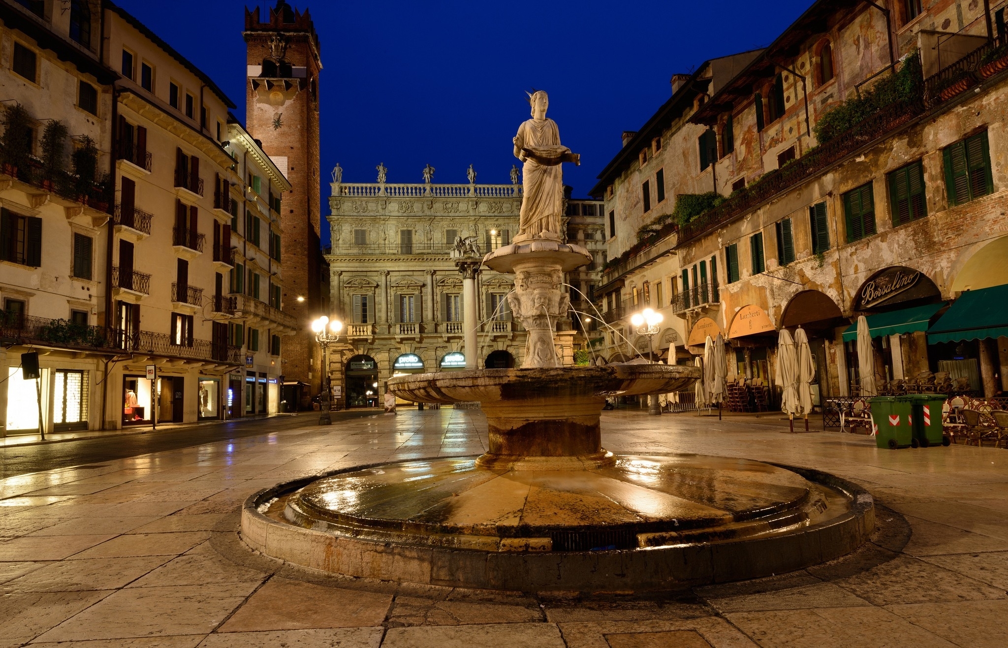 2050x1320 Wallpaper night, Italy, houses, sky, Verona, fountain, area City, Desktop