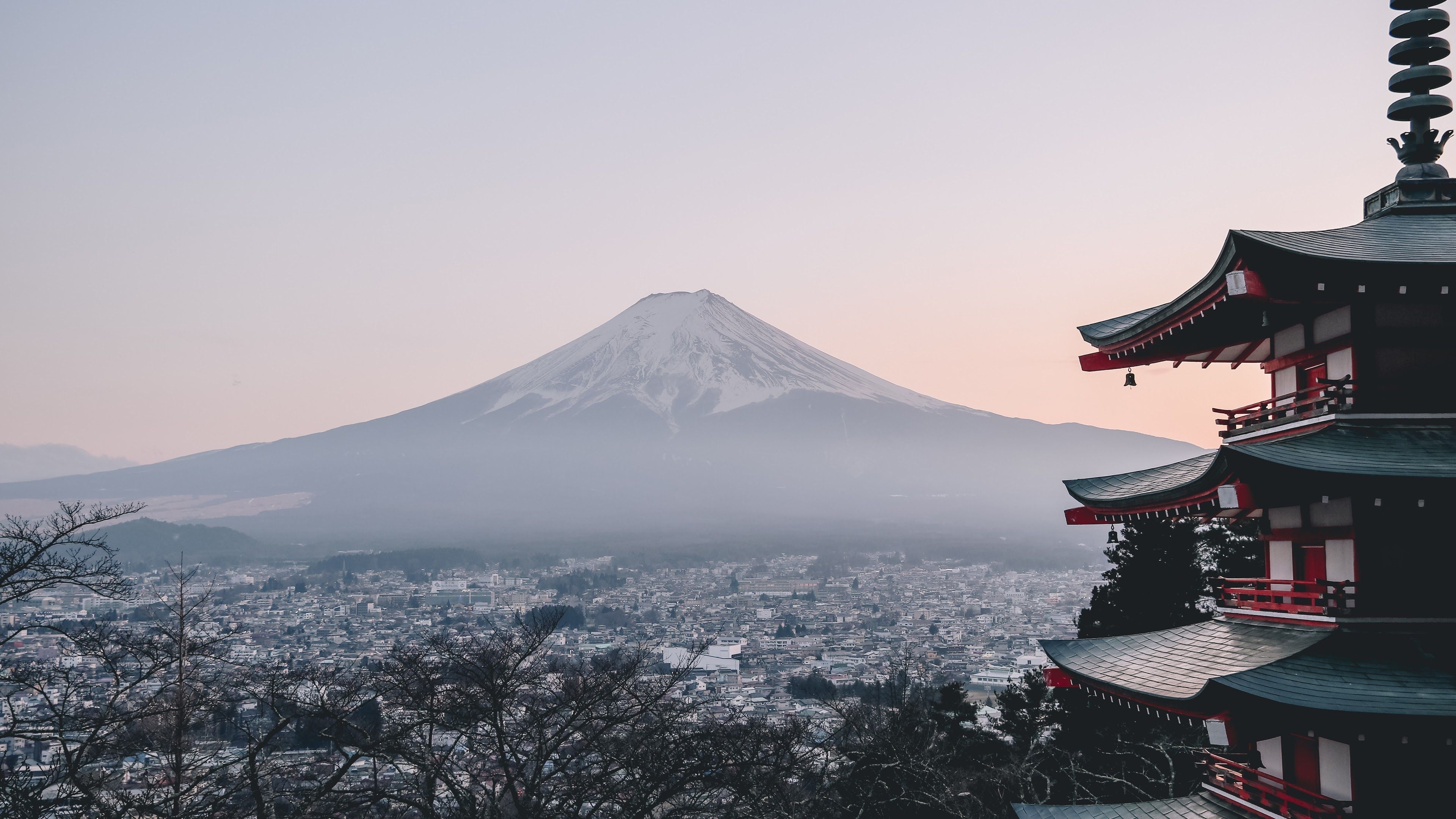 3840x2160 Mount Fuji City Japan Landscape Scenery 8K Wallpaper, Desktop