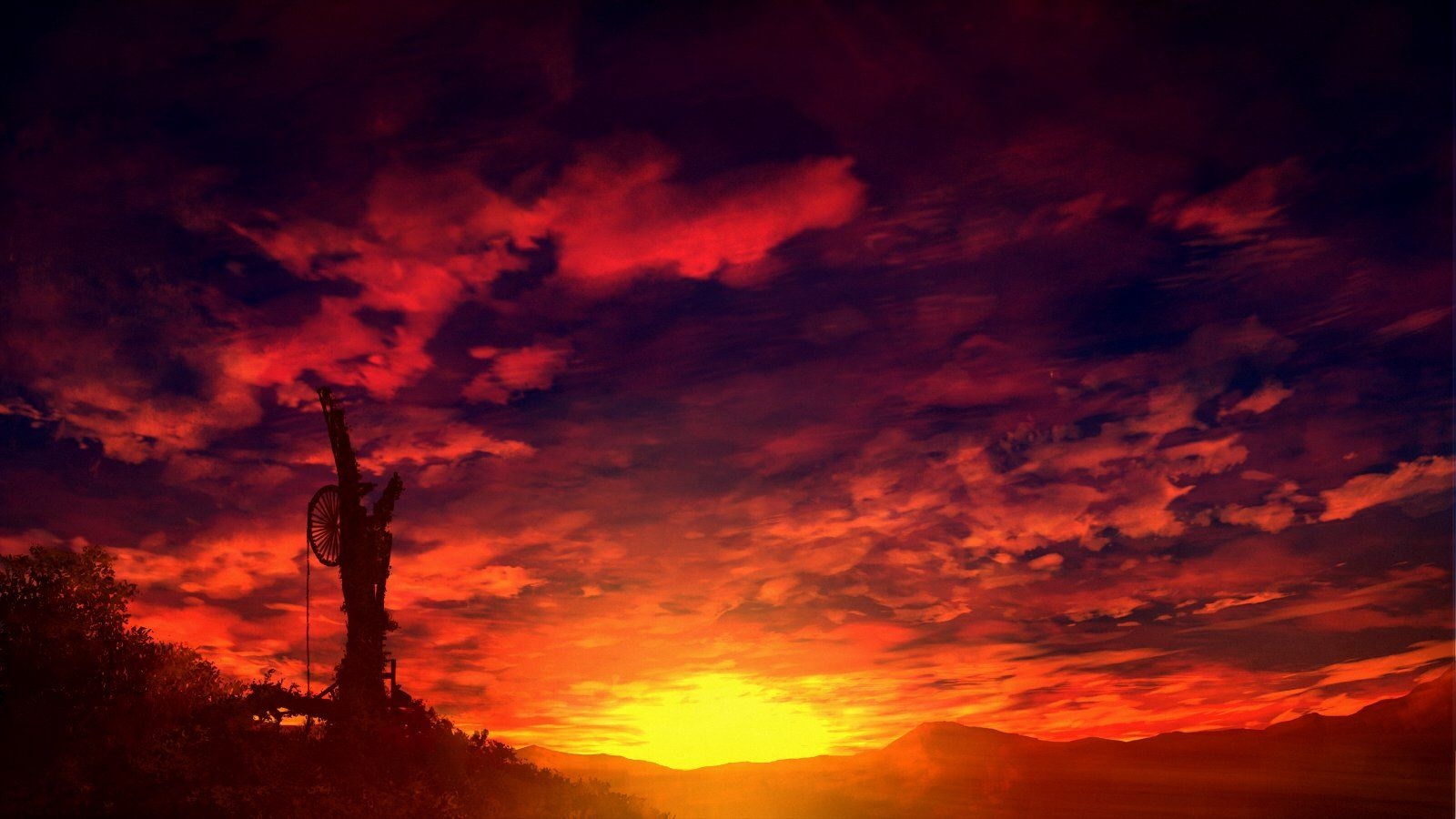 1600x900 Original anime landscape sunset sky cloud beautiful red wallpaperx900, Desktop