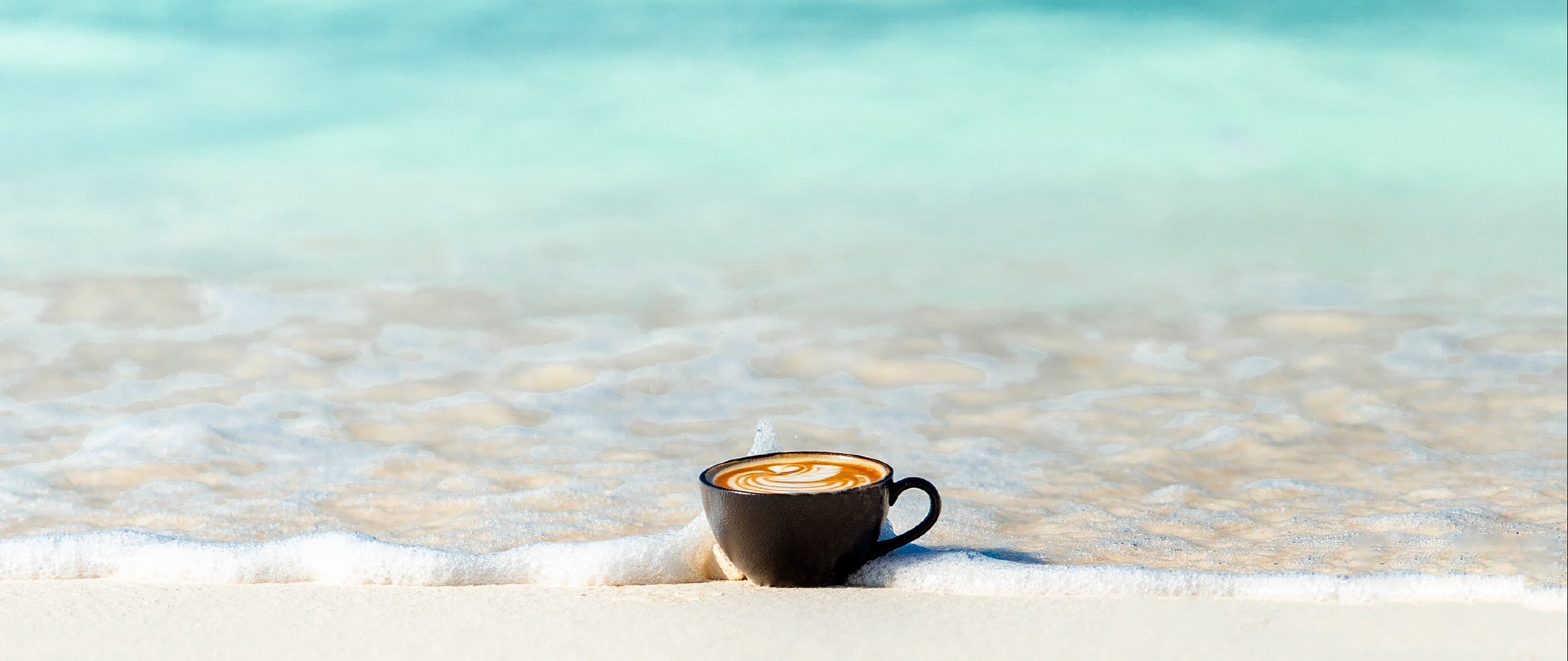 5120x2160 Cup of coffee at the coast HD Wallpaper 4K Ultra HD Wide TV, Dual Screen