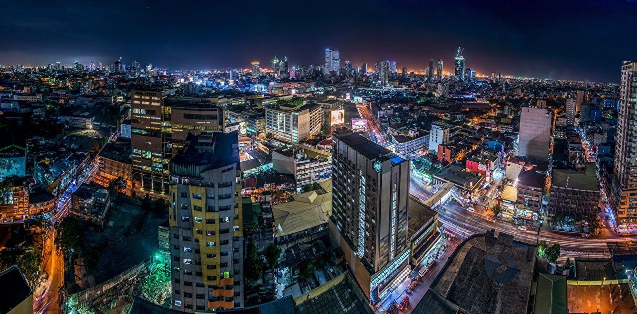 1280x640 Wallpaper Philippines Megalopolis Manila From above night time, Dual Screen