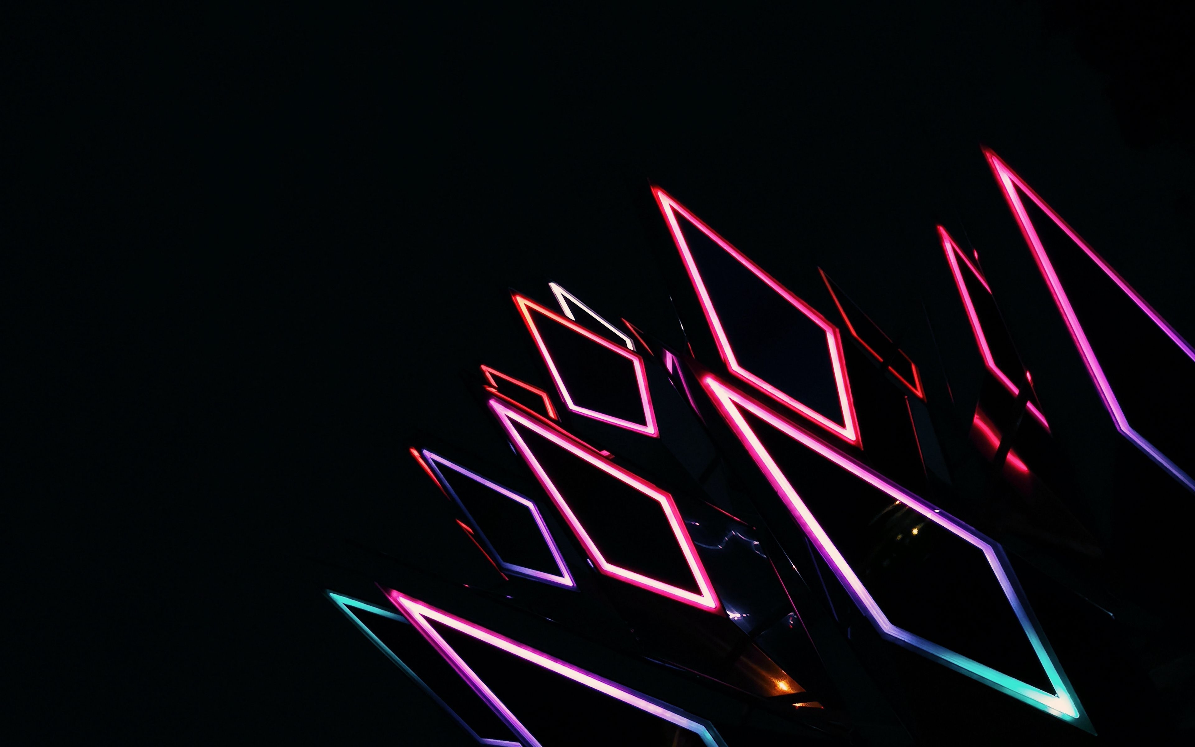 3840x2400 Download wallpaper  rhombus, neon, backlight, multicolored, black 4k ultra HD 16:10 HD background, Desktop