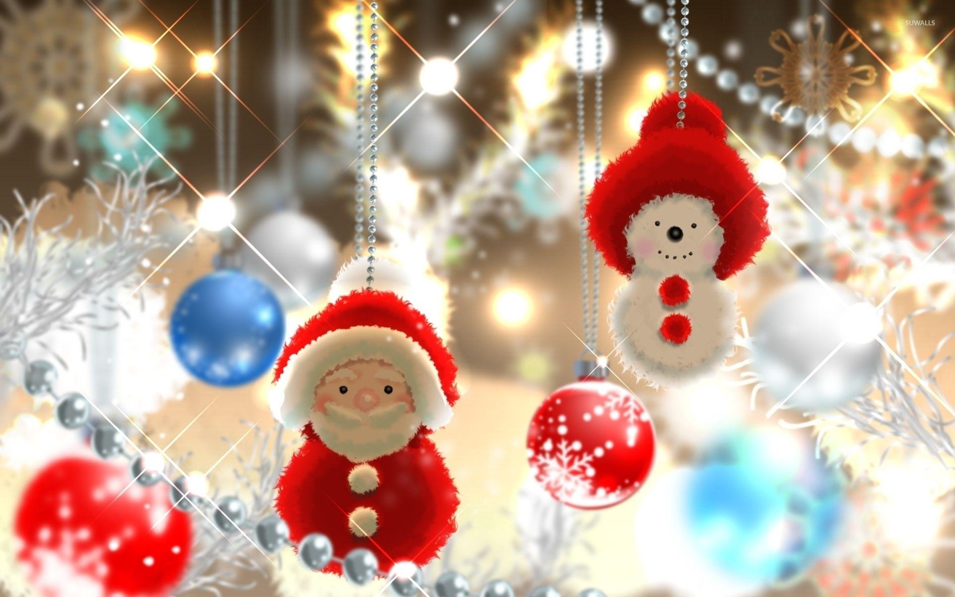 1920x1200 Cute Santa and snowman in the Christmas tree wallpaper wallpaper, Desktop