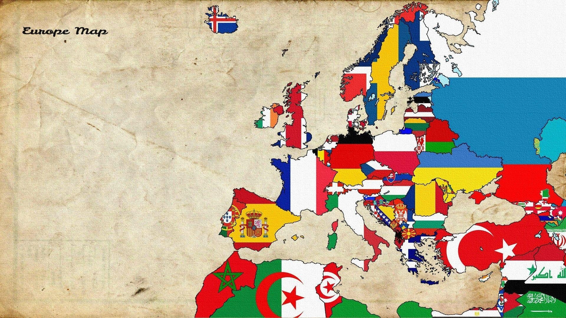 1920x1080 Wallpaper, illustration, collage, cartoon, flag, Europe, world, Desktop