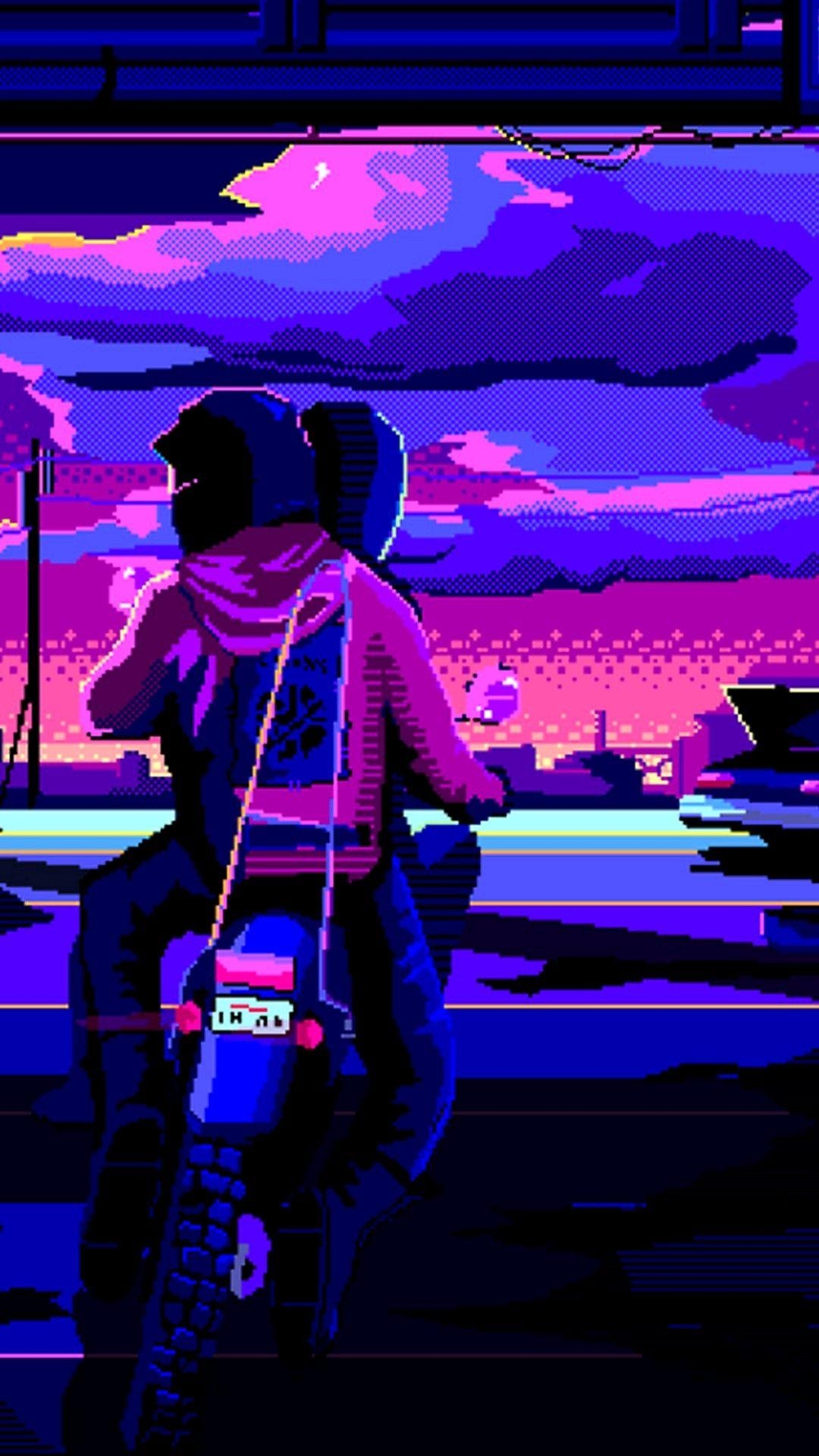 1080x1920 Two 8 Bit Bikers. Pixel Art. Vaporwave Wallpaper, Phone