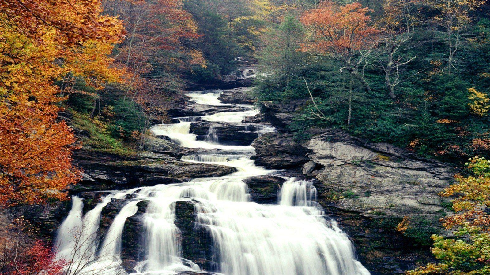 1600x900 Green water landscapes nature trees autumn red white yellow, Desktop