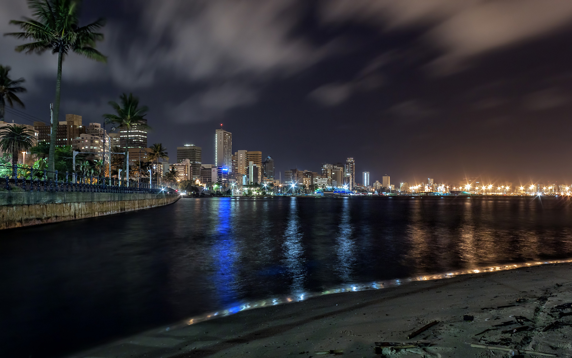 1920x1200 Durban Buildings Skyscrapers Night Lights Beach HD wallpaper. man, Desktop