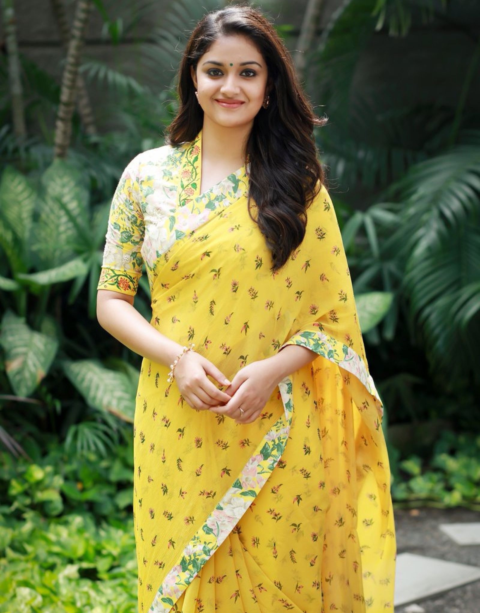 1600x2050 Cute Actress Keerthy Suresh Yellow Saree Wallpaper, Phone