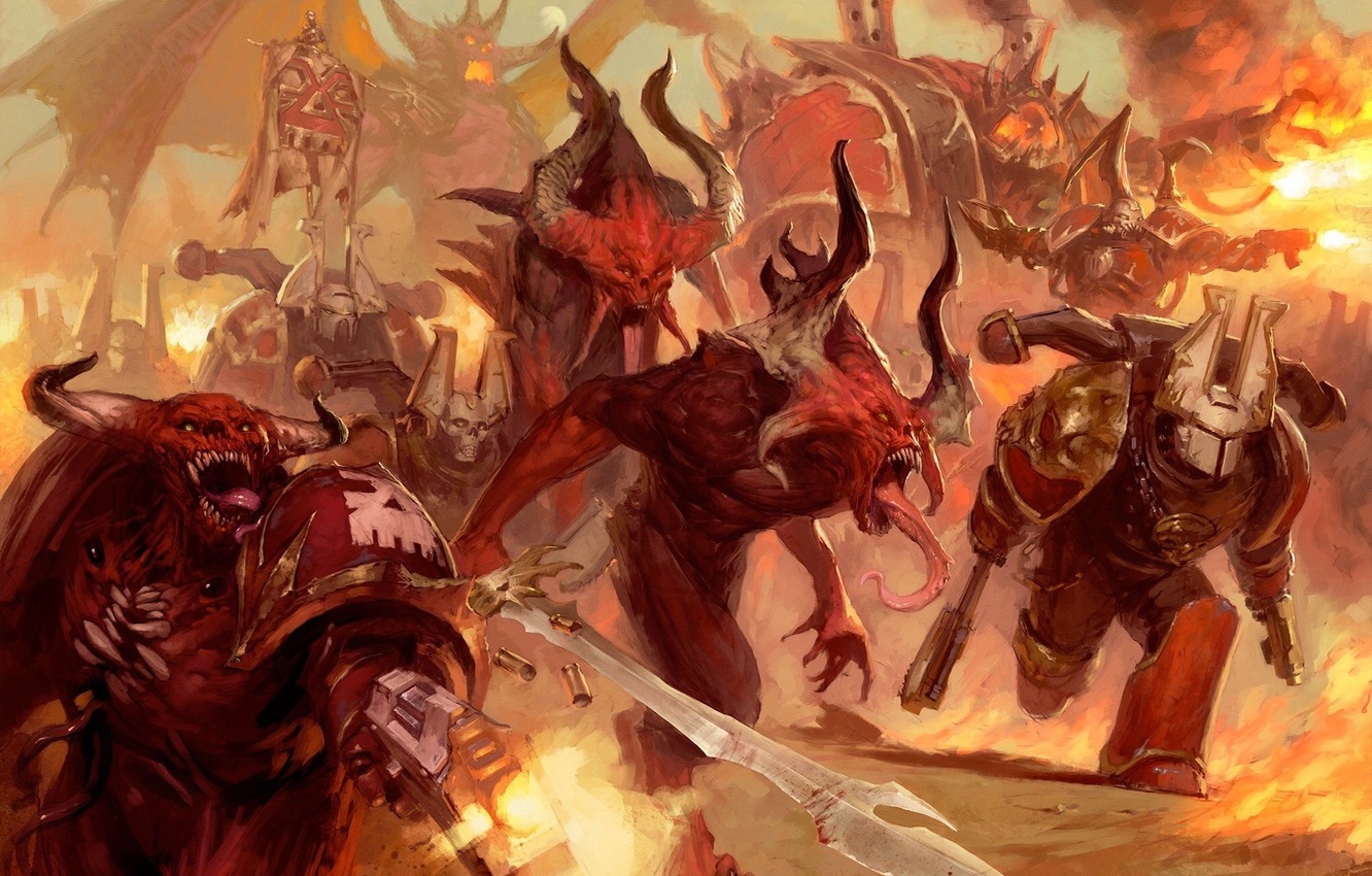 1340x850 Wallpaper Chaos, Warhammer Chaos, Warhammer 40K, Khorne Berserker, Khorne Demons image for desktop, section фантастика, Desktop