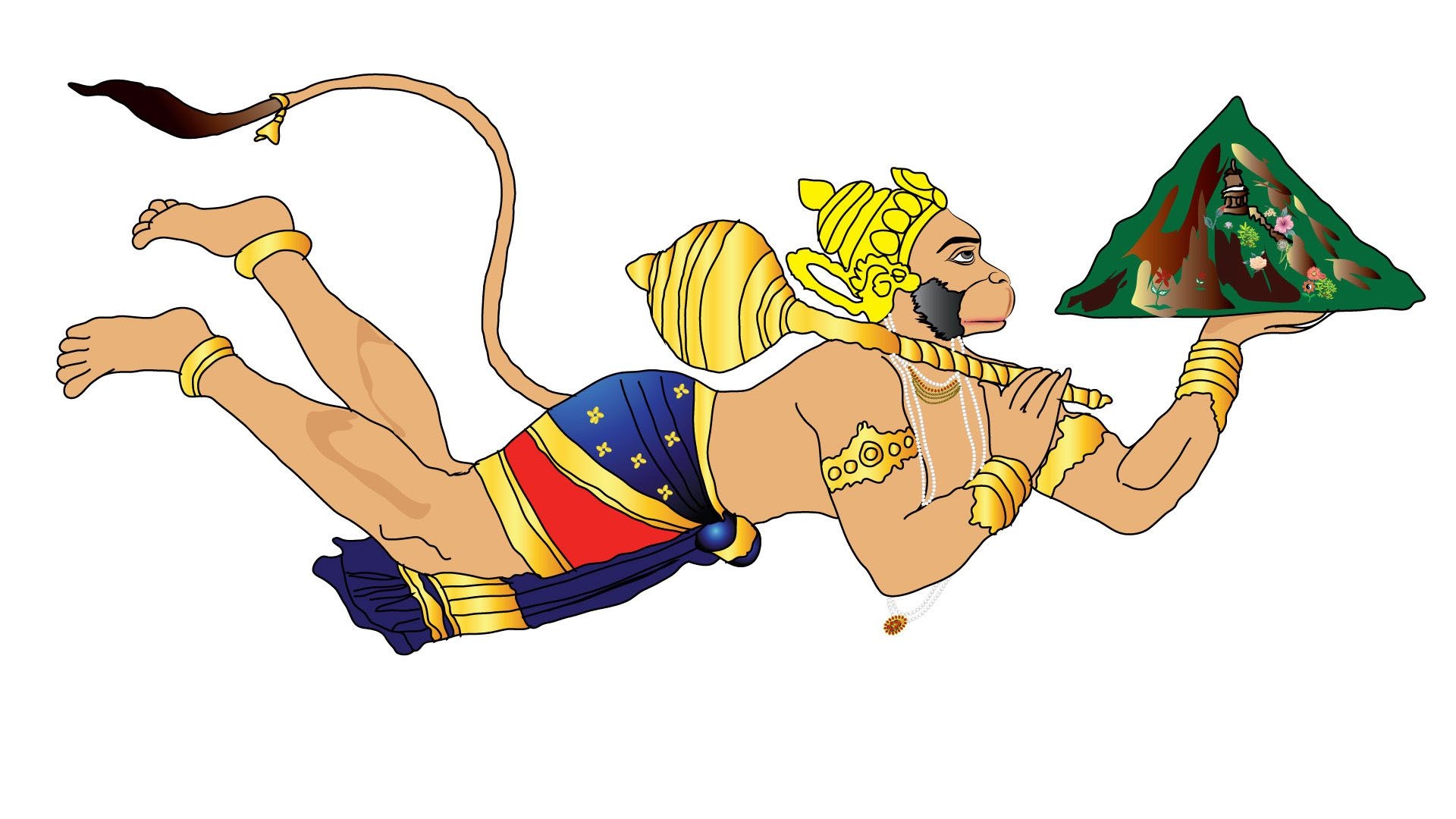 1920x1080 Flying Hanuman With Mountain Cartoon, Desktop