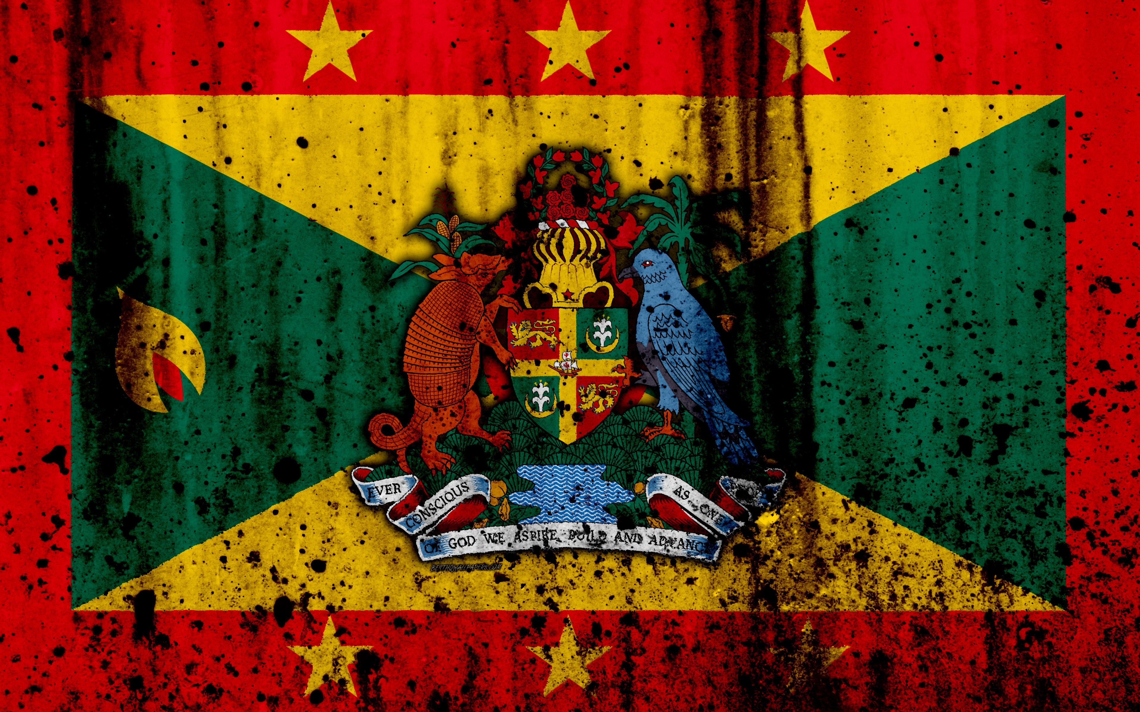 3840x2400 Download wallpaper Grenada flag, 4k, grunge, North America, flag, Desktop