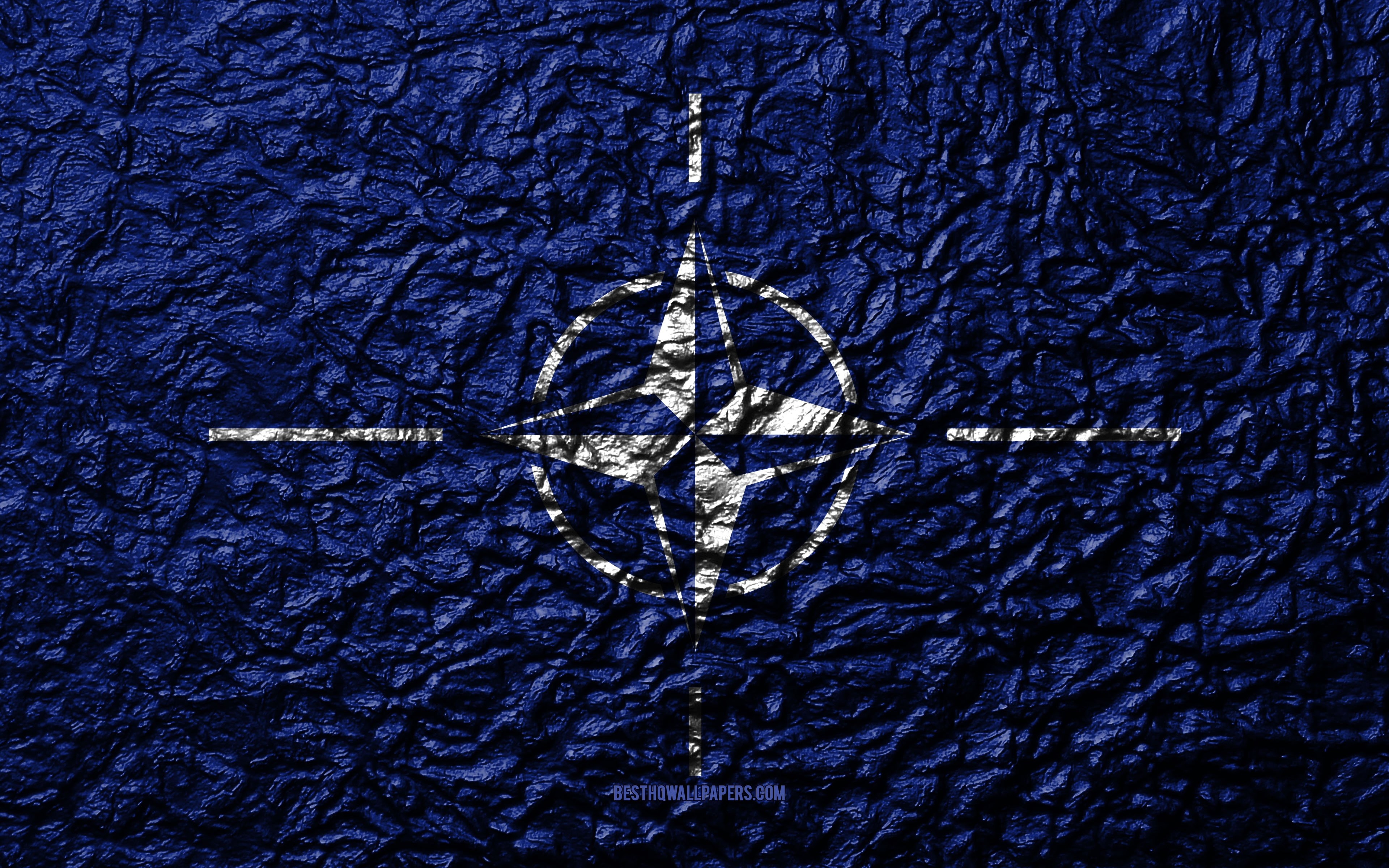 3840x2400 Download wallpaper Flag of NATO, 4k, stone texture, waves texture, international organization, NATO flag, North Atlantic Treaty Organization for desktop with resolution. High Quality HD picture wallpaper, Desktop