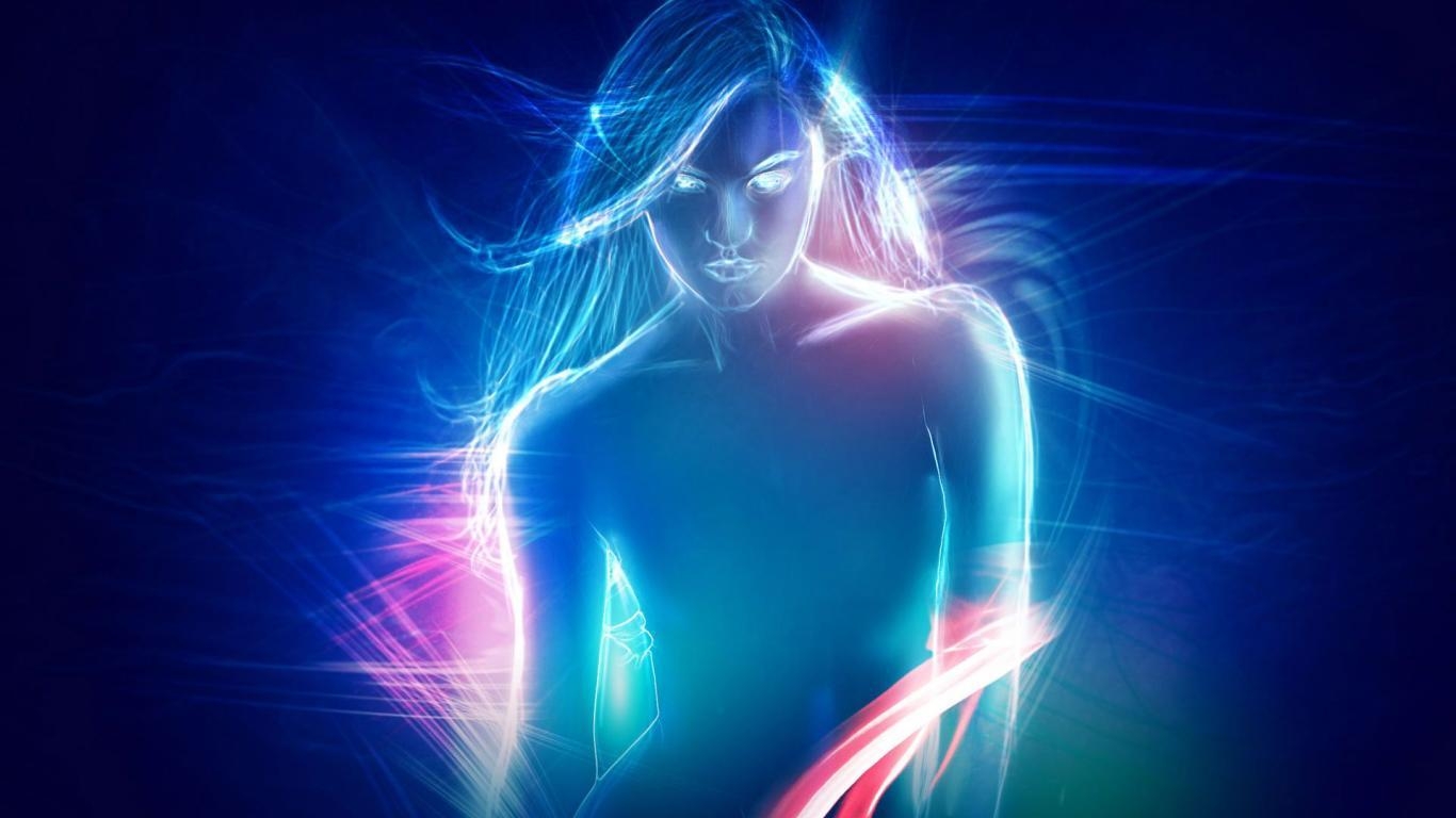 1370x770 Neon Woman Light Up Net, Desktop