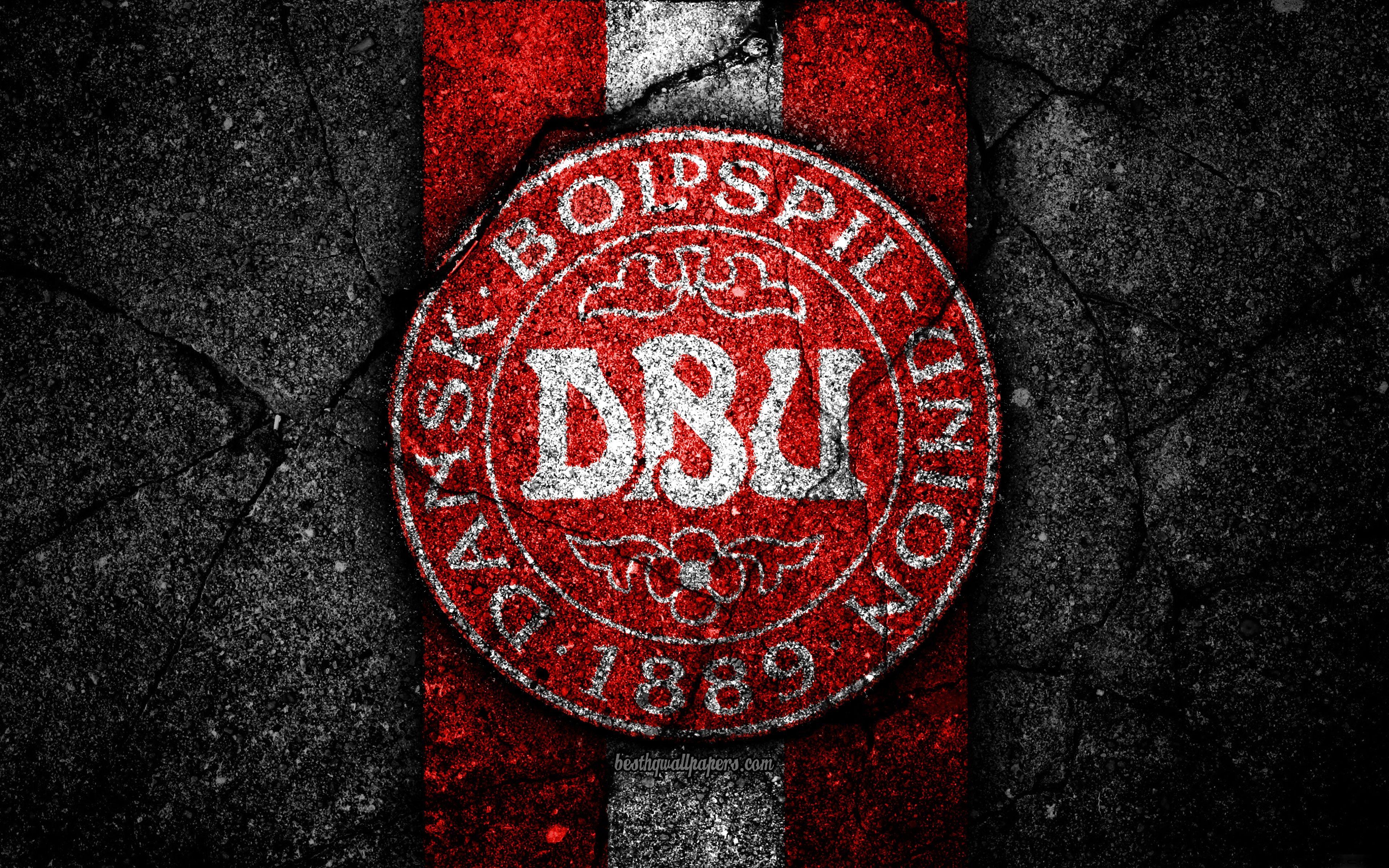 3840x2400 Download wallpaper Danish football team, 4k, emblem, UEFA, Europe, Desktop