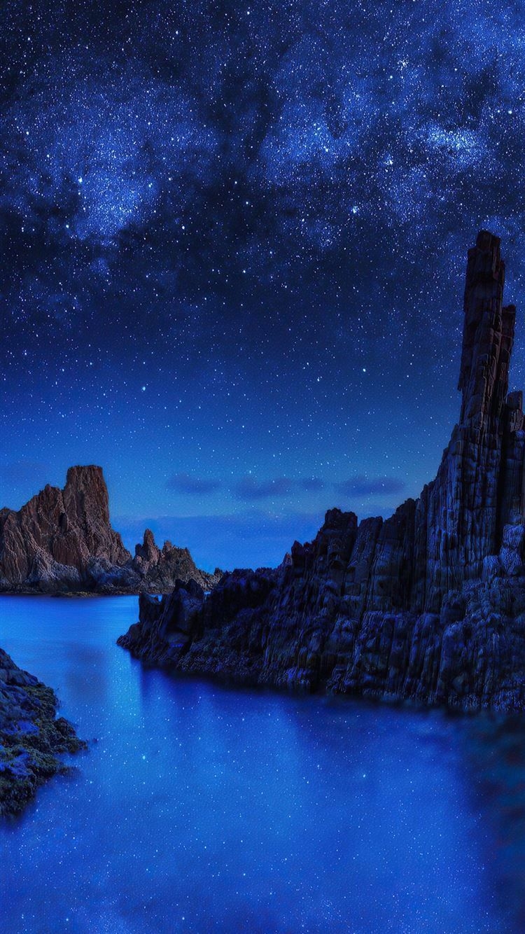 750x1340 ocean rocks on starry night 4k iPhone 8 Wallpaper Free Download, Phone