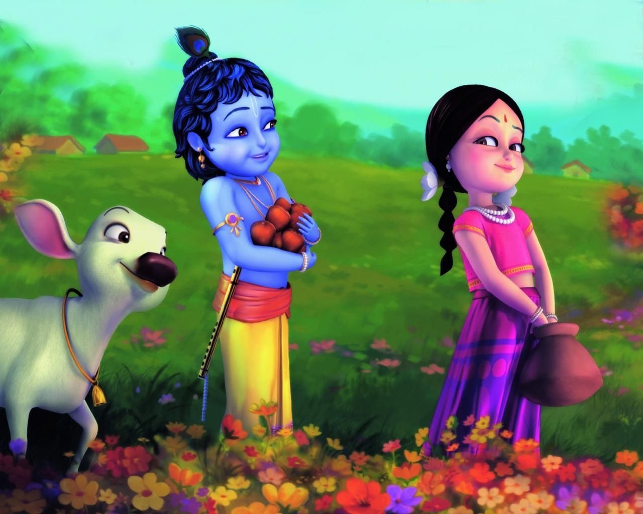 1280x1030 Little cute Radha Krishna and cow. HD Wallpaper Rocks. Lord krishna wallpaper, Little krishna, Cartoons krishna, Desktop