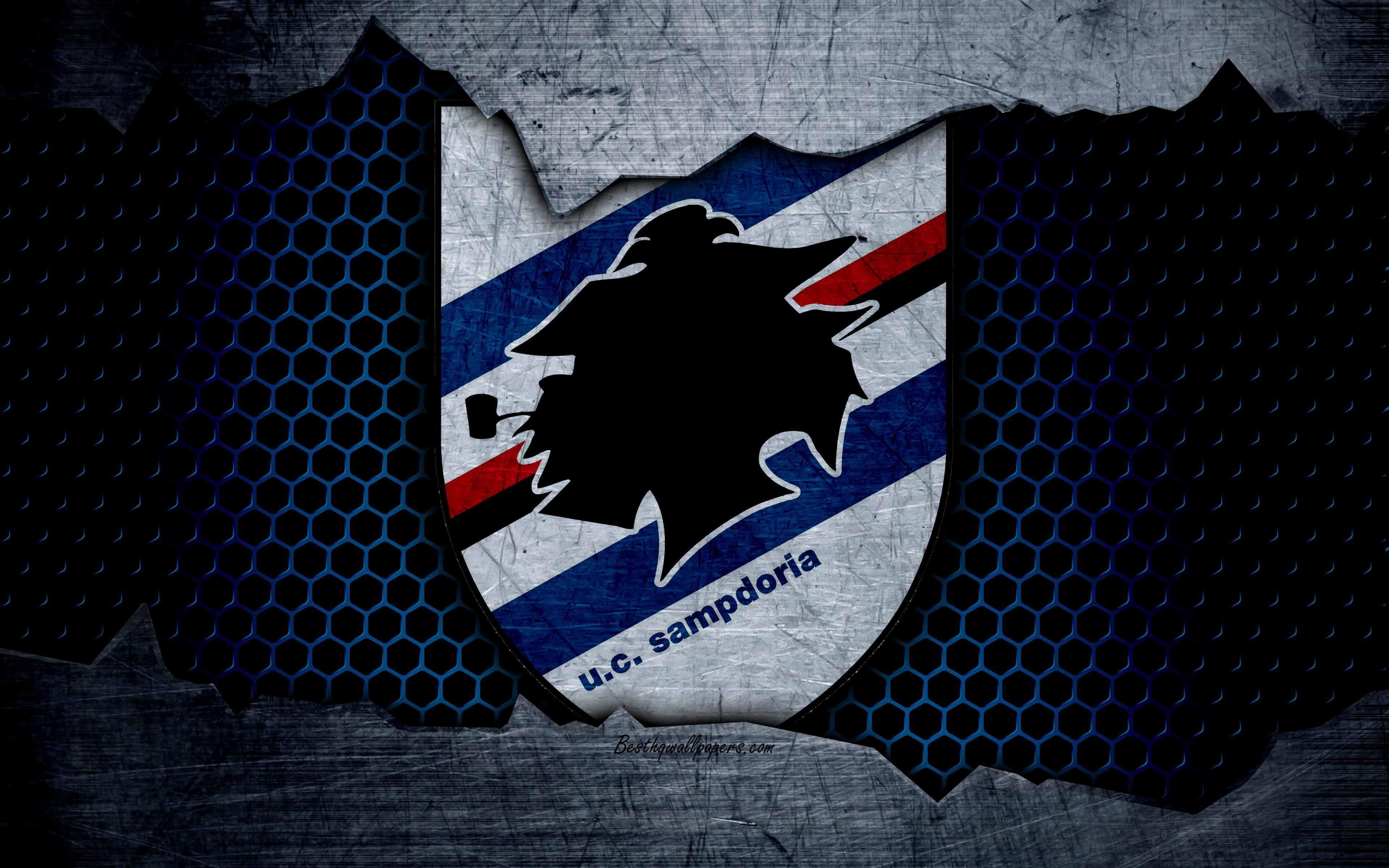 3840x2400 Download wallpaper Sampdoria, 4k, art, Serie A, soccer, logo, Desktop