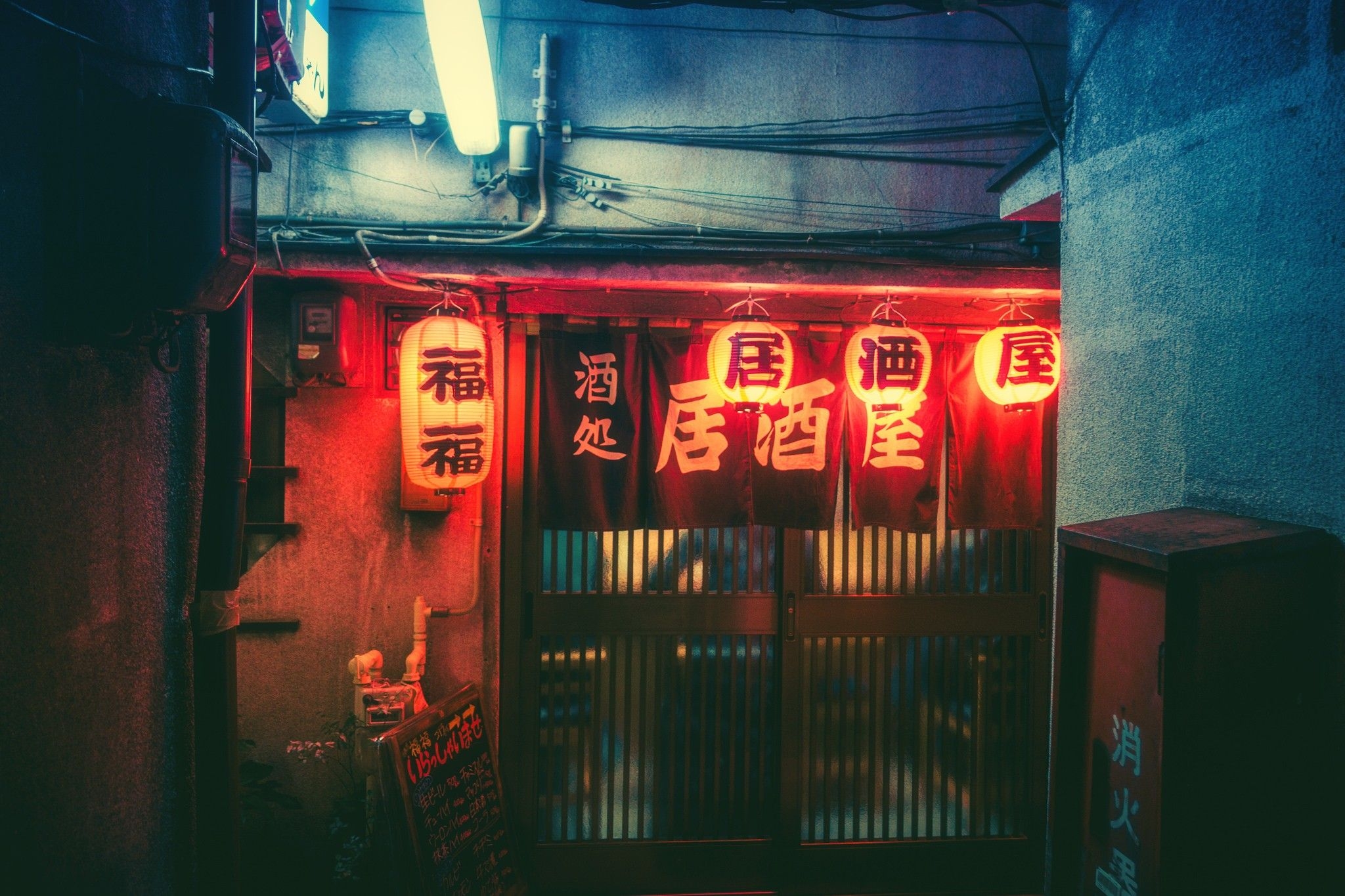 2050x1370 Wallpaper, Japan, city, night, red, town, bar, neon sign, color, darkness, signage, Desktop