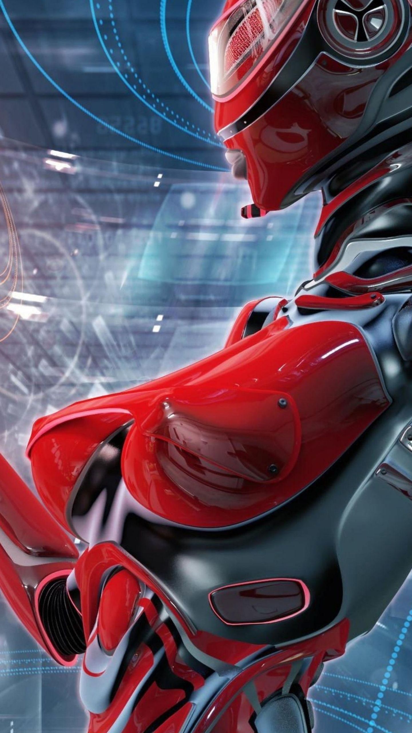 1440x2560 Red Cyborg 3D Desktop HD Wallpaper, Phone